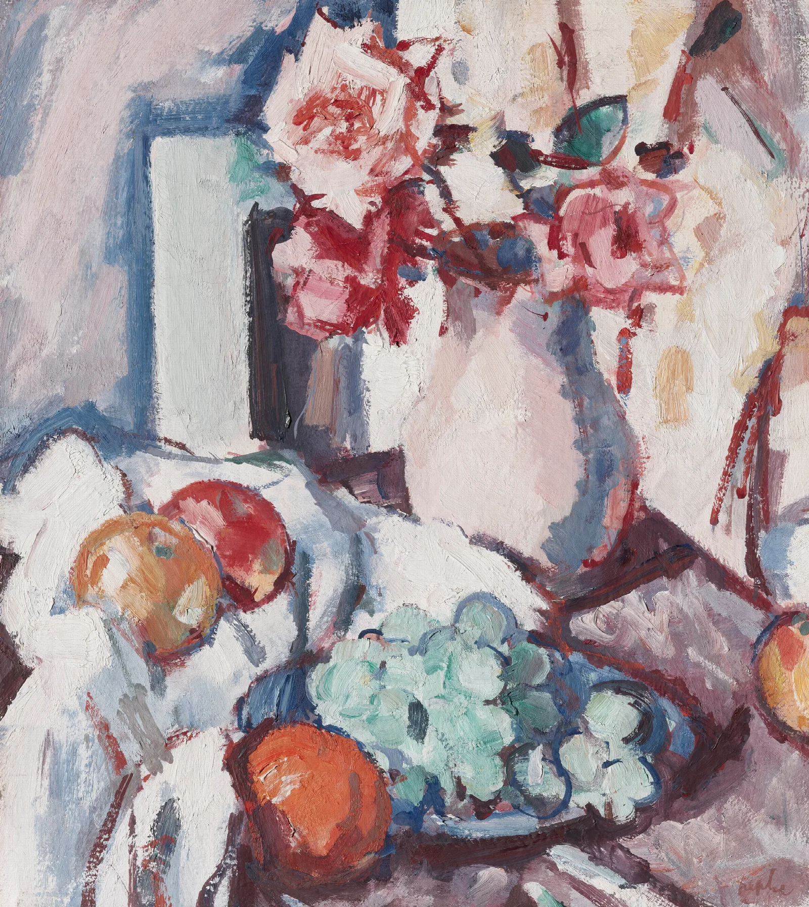 Roses And Fruit Wall Art by Samuel John Peploe - Canvas Print