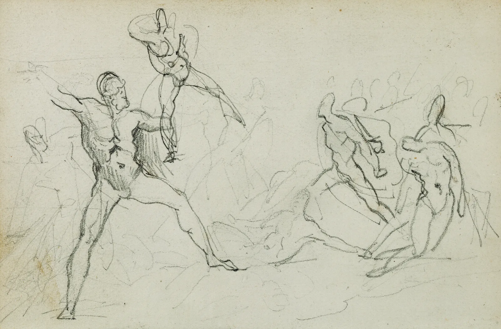Studies Of Nude Men In Combat Wall Art by Théodore Géricault - Canvas Print