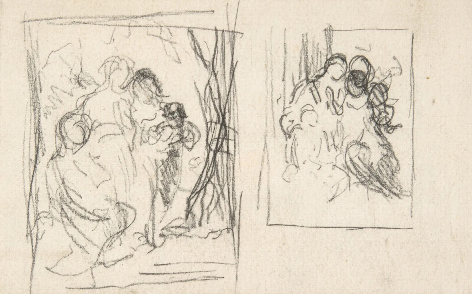 Two Studies For A Figure Composition Including Three Women And A Child Wall Art by Narcisse-Virgile Diaz de La Peña - Canvas Print