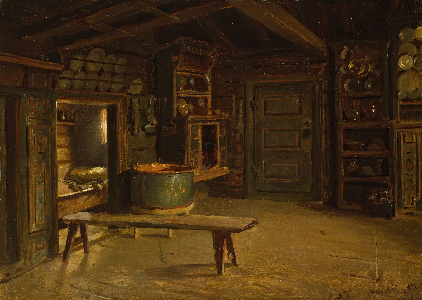 Farm Interior From Gulsvik In Hallingdal Wall Art by Adolph Tidemand - Canvas Print
