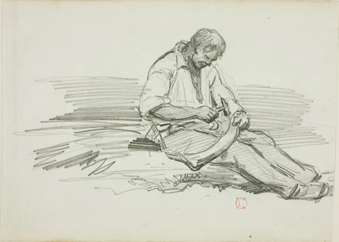 Man Mending Scythe Wall Art by Charles François Daubigny - Canvas Print