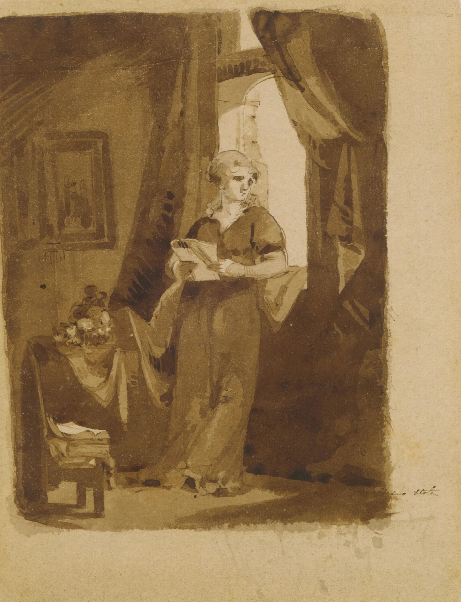 Woman At A Window From Sketchbook Wall Art by Thomas Sully - Canvas Print