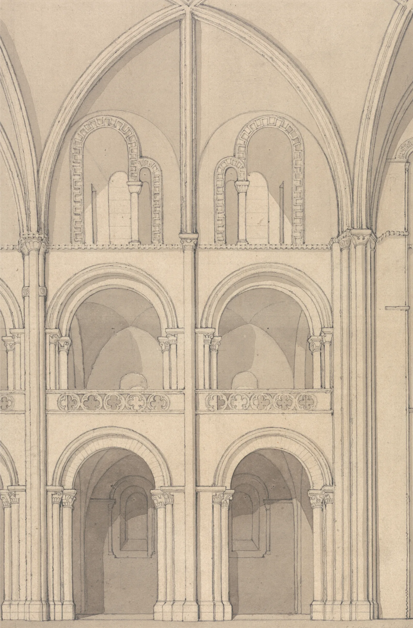 Perspective Elevation Of Part Of The Abbey Church Of Saint Stephen At Caen Normandy Wall Art by John Sell Cotman - Canvas Print