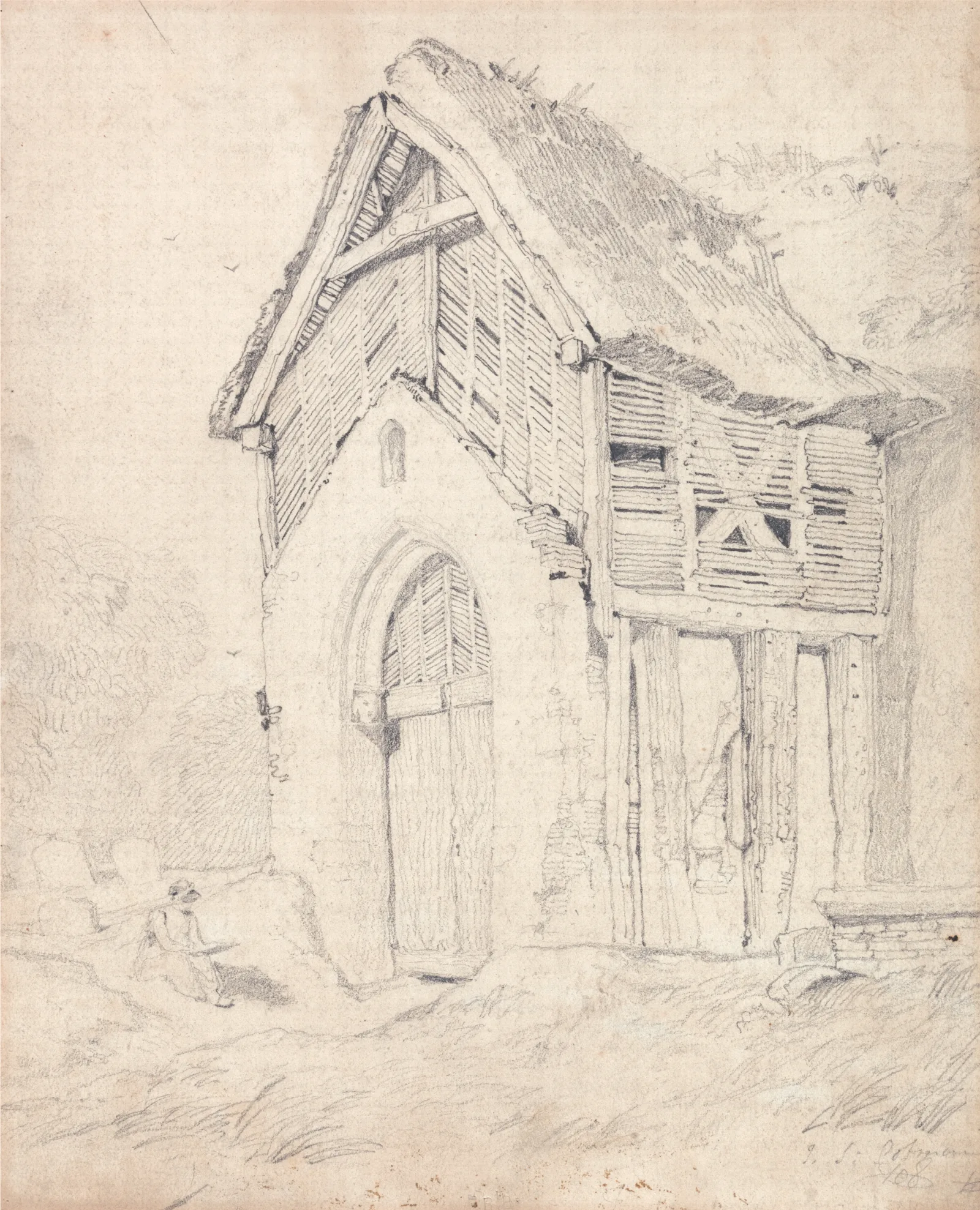 Porch And Belfry Of Thurgarton Church Norfolk Wall Art by John Sell Cotman - Canvas Print