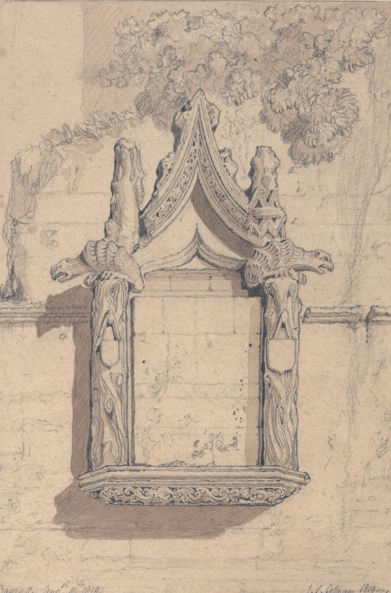 Sculpture Upon A House On The North Side Of The Cathedral At Bayeux Wall Art by John Sell Cotman - Canvas Print