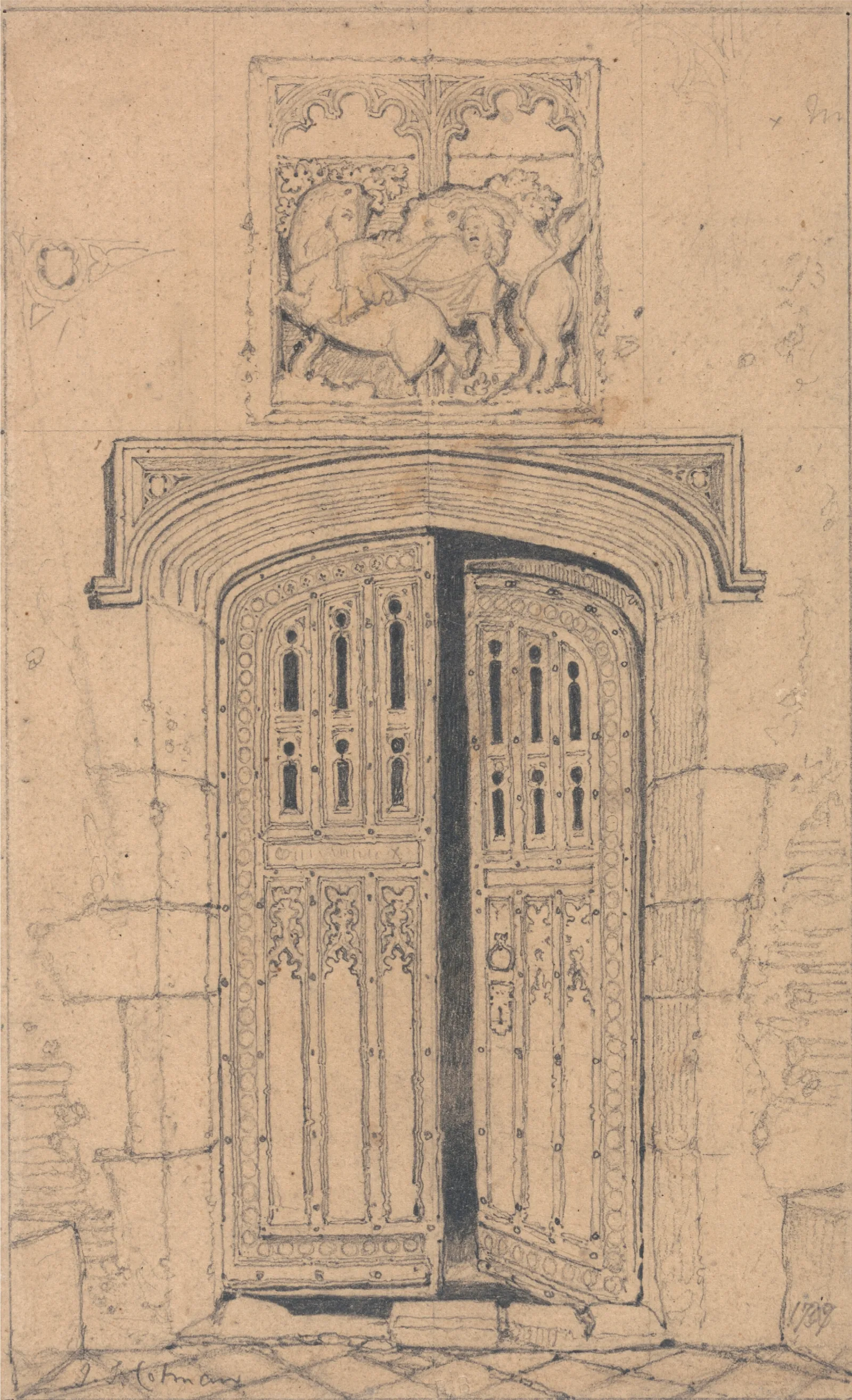 South Door Arminghall Hall Norfolk Wall Art by John Sell Cotman - Canvas Print