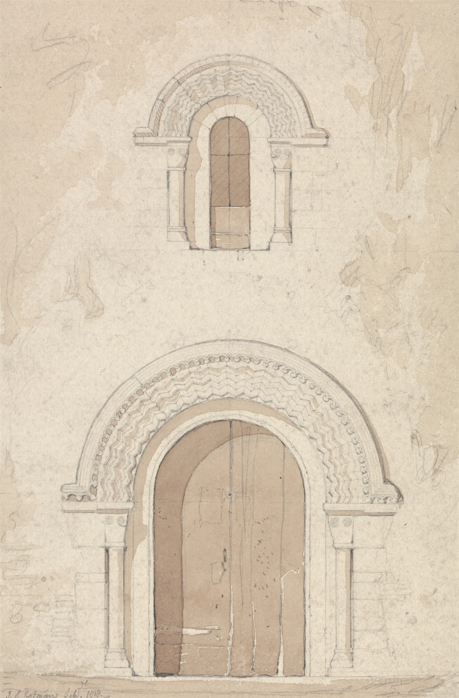 West Doorway And Window In The Church Of Ham Near Valognes Normandy Wall Art by John Sell Cotman - Canvas Print