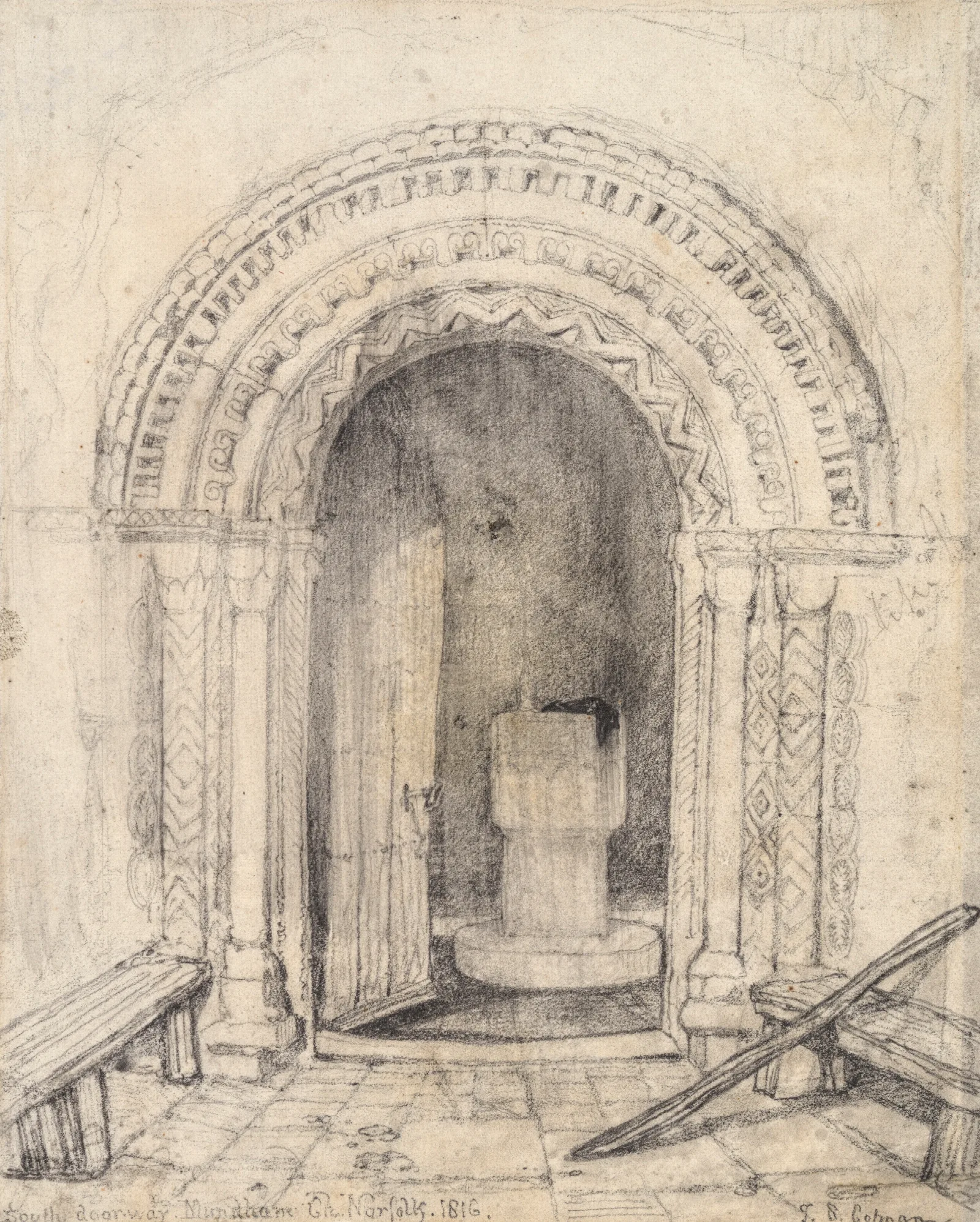 South Doorway Mundham Church Norfolk Wall Art by John Sell Cotman - Canvas Print