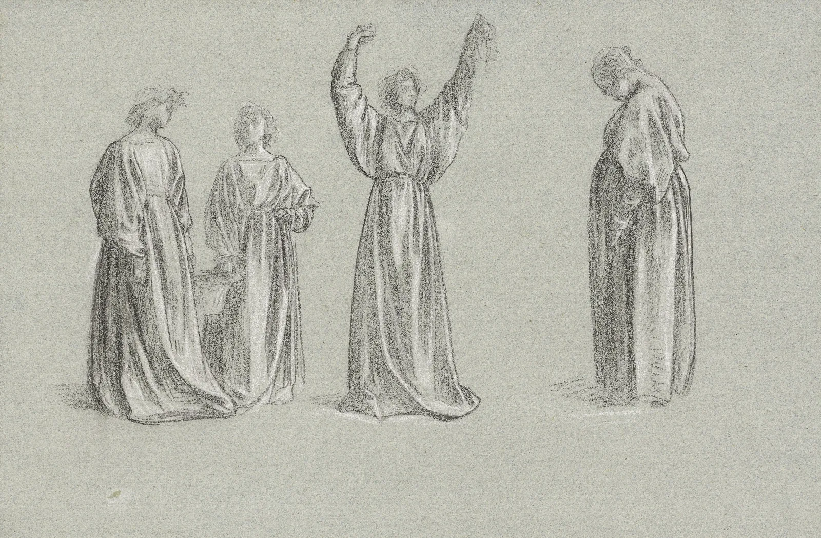 A Sheet Of Studies For Romola Monna Brigidas Conversion Wall Art by Frederic Leighton - Canvas Print