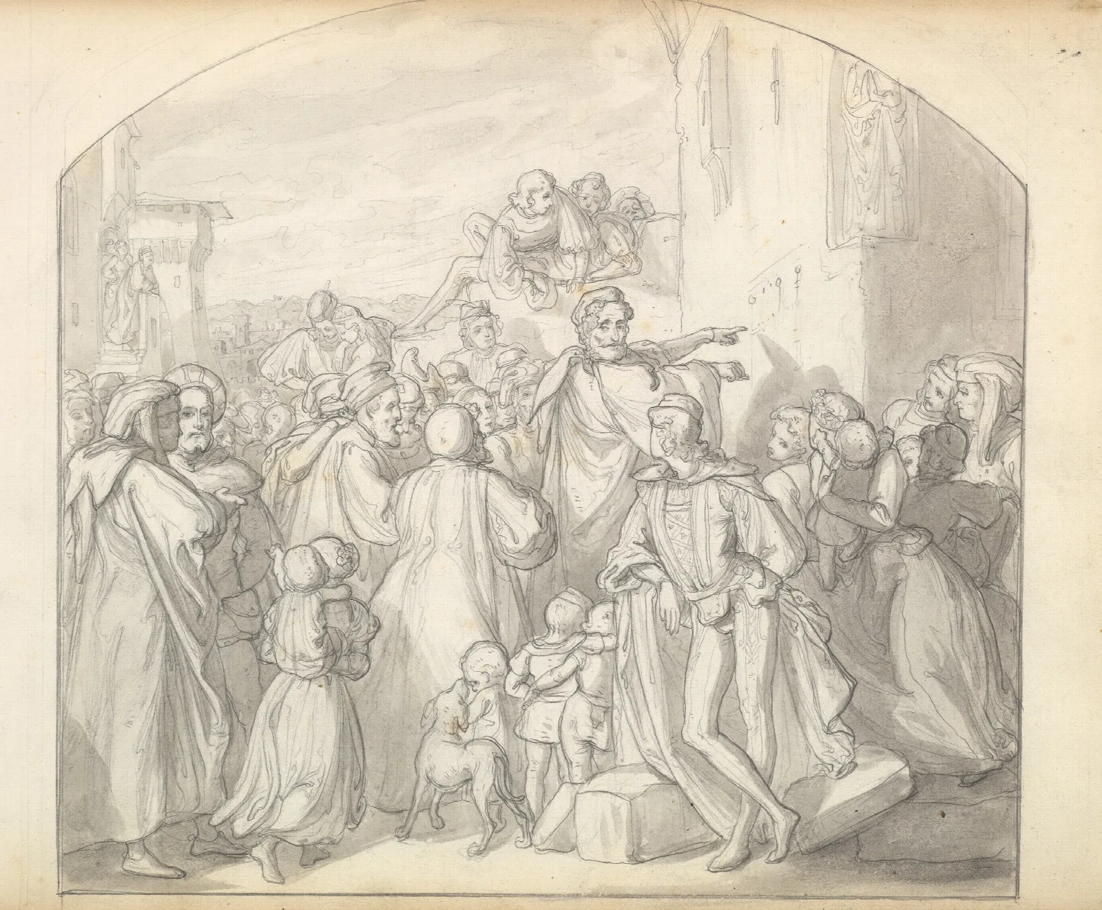 An Artist Drawing On Wall Of A Church Watched By A Crowd Wall Art by Frederic Leighton - Canvas Print