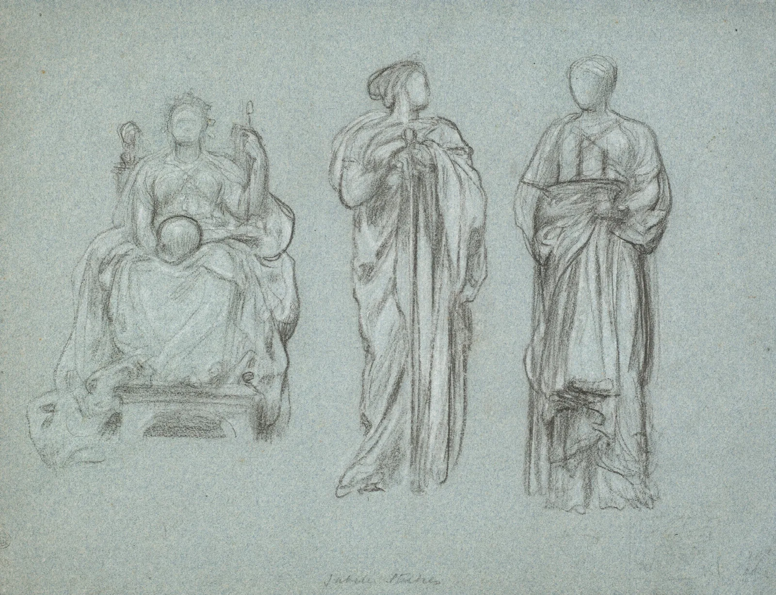 Three Studies Of Draped Female Figures One Seated Wall Art by Frederic Leighton - Canvas Print