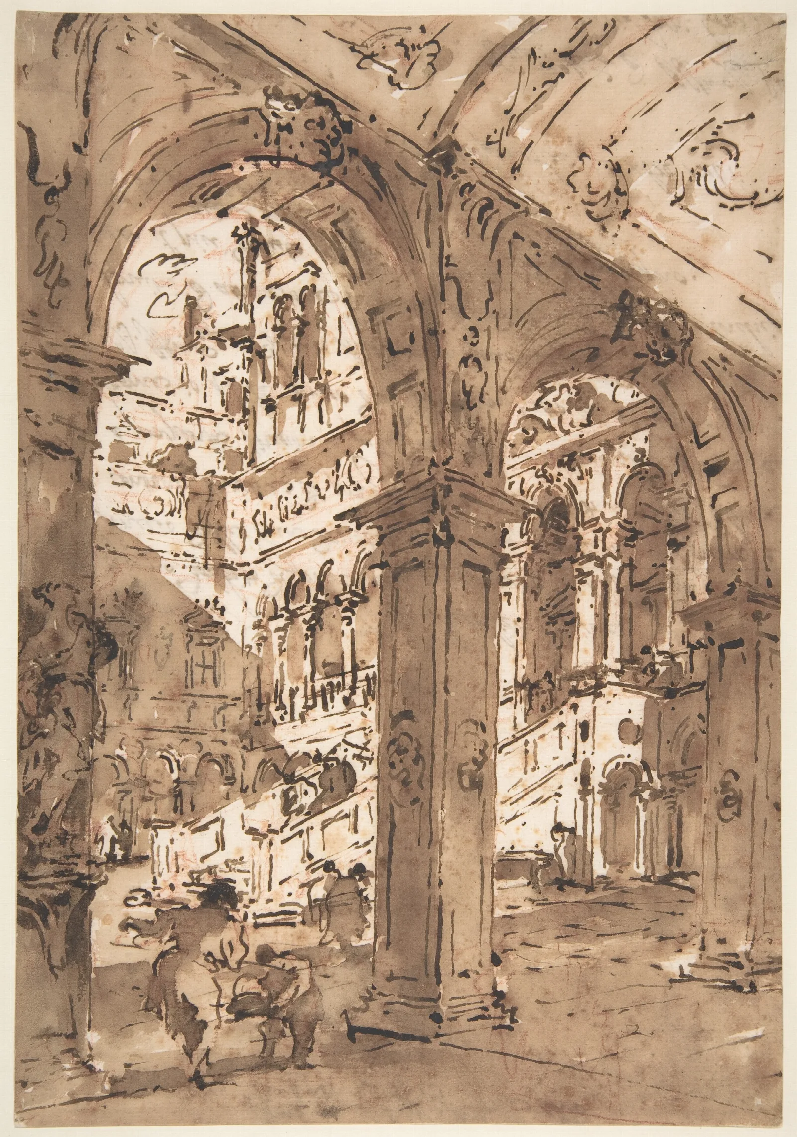 Architectural Capriccio Courtyard Of A Palace 3 Wall Art by Francesco Guardi - Canvas Print