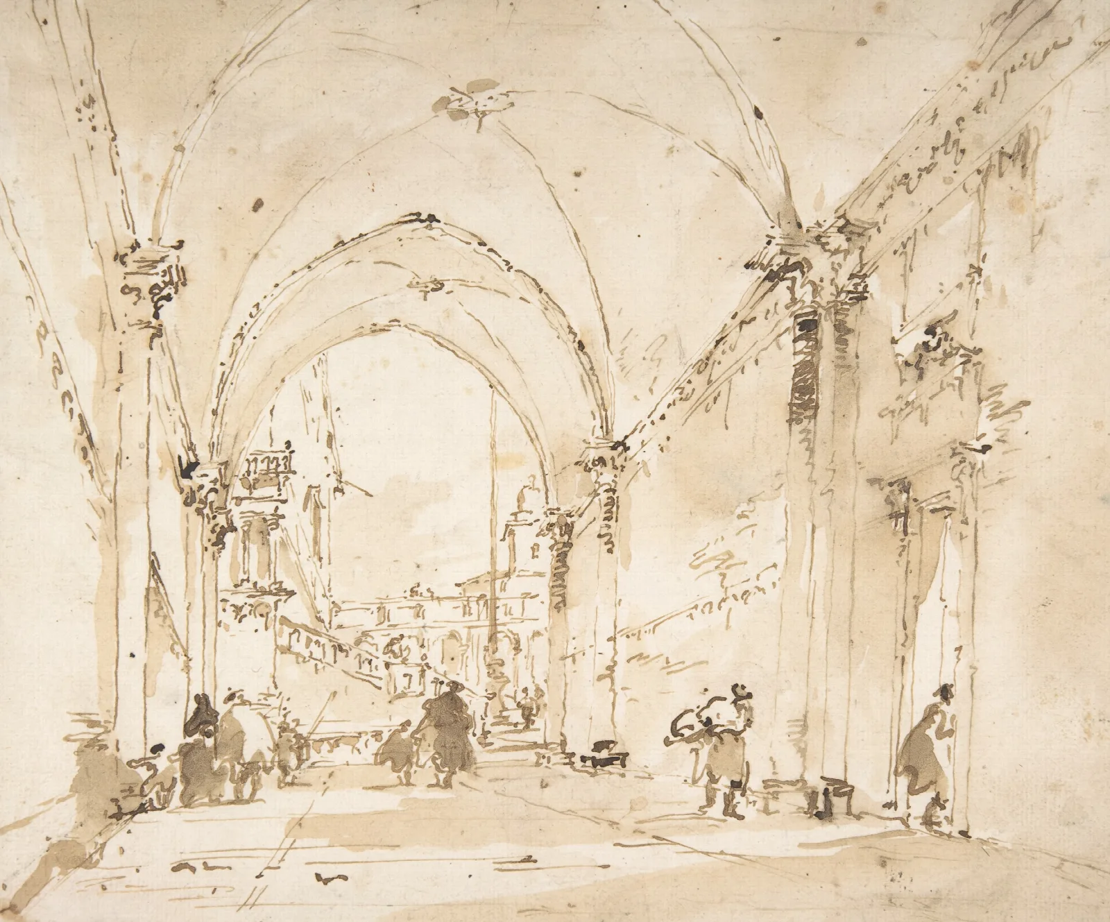 Architectural Capriccio Vaulted Passageway Leading To A Square Wall Art by Francesco Guardi - Canvas Print
