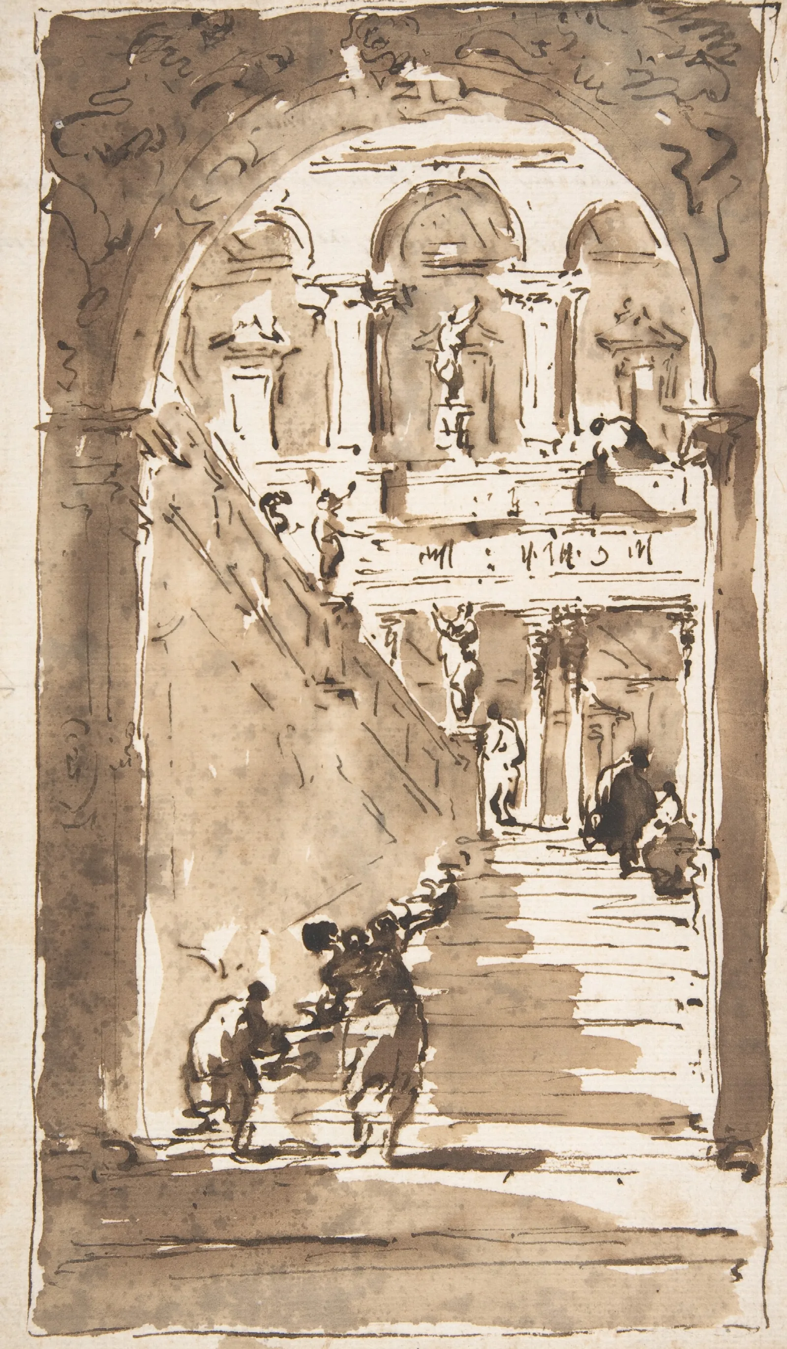 Architectural Fantasy Figures On A Grand Staircase Wall Art by Francesco Guardi - Canvas Print