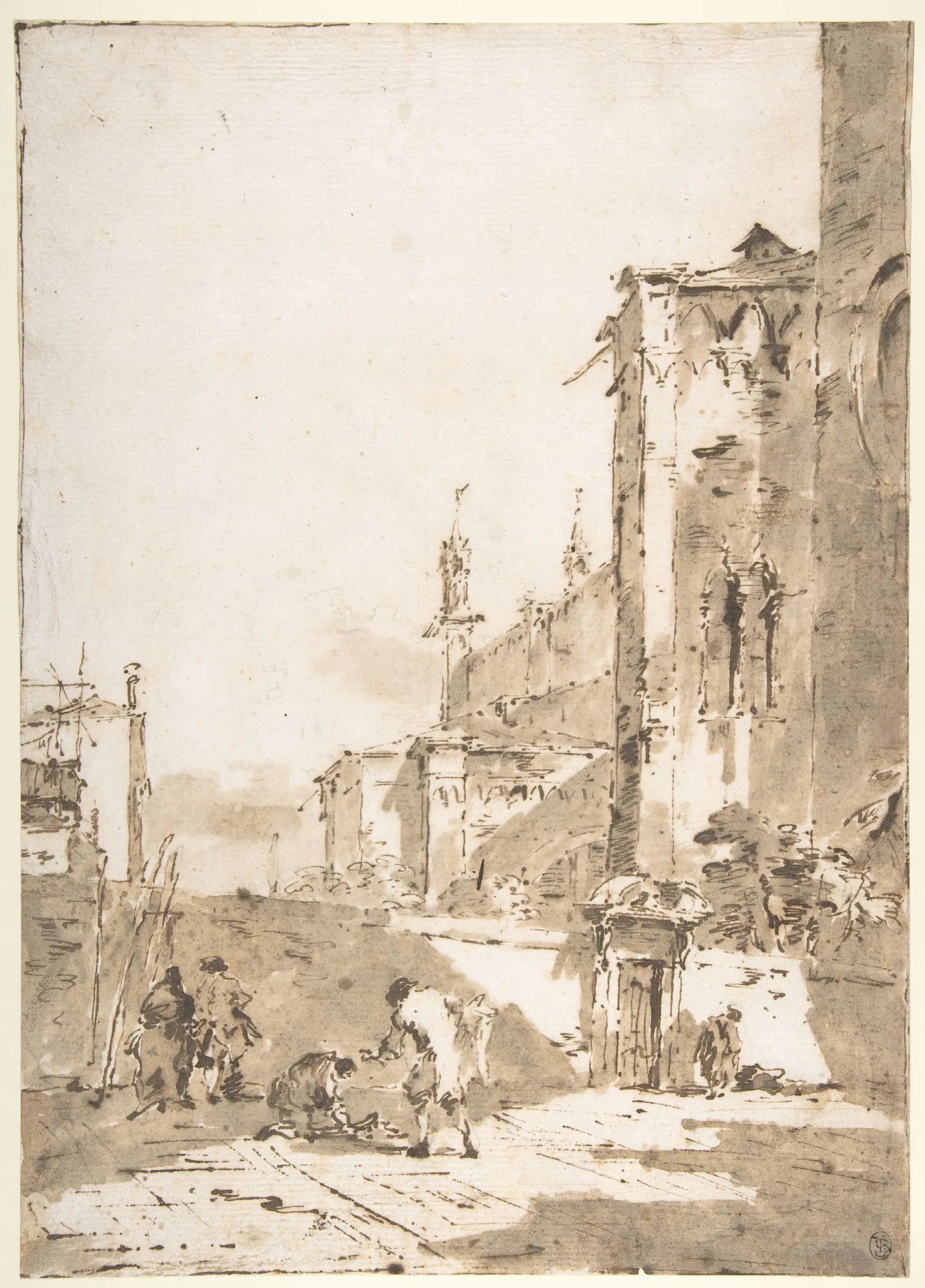 Dice Players In A Venetian Square Wall Art by Francesco Guardi - Canvas Print