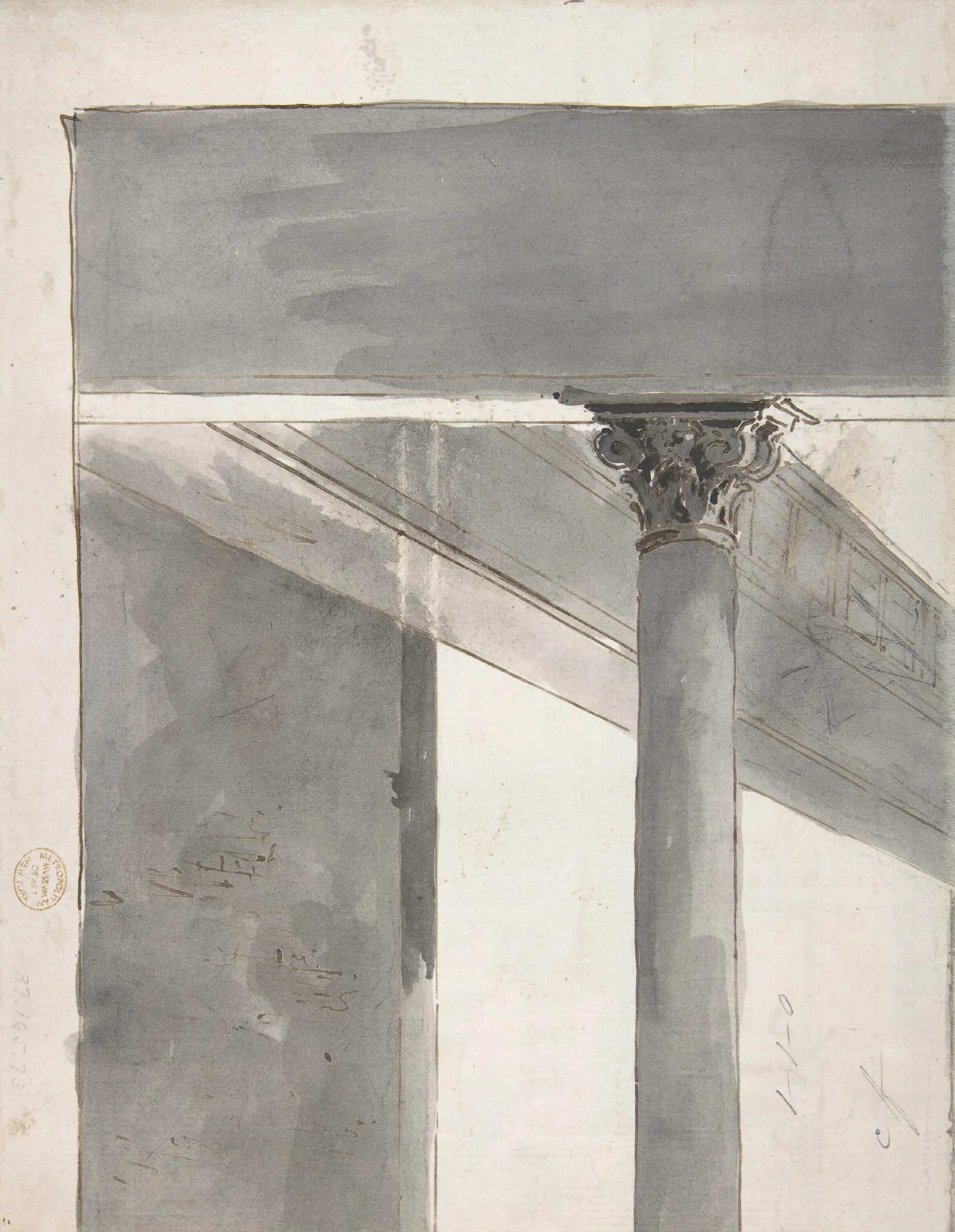 Fragment Of A Larger Drawing Representing Part Of A Column And A Cornice Wall Art by Francesco Guardi - Canvas Print