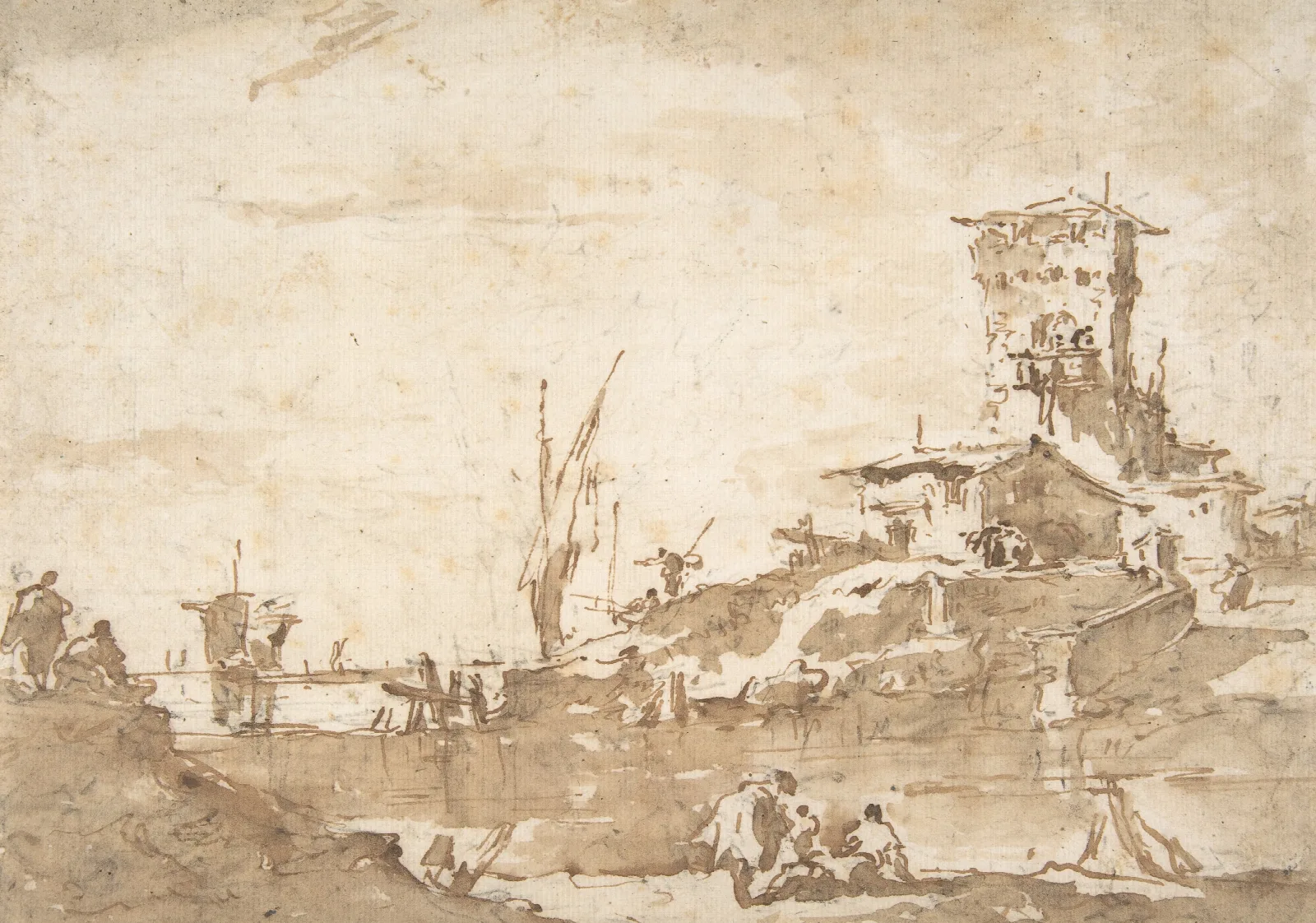 Lagoon Capriccio With A Tower Wall Art by Francesco Guardi - Canvas Print