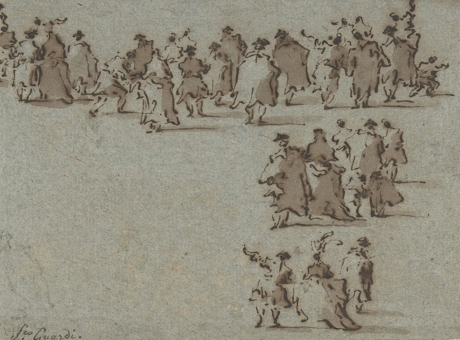 Studies Of Walking Figures Wall Art by Francesco Guardi - Canvas Print