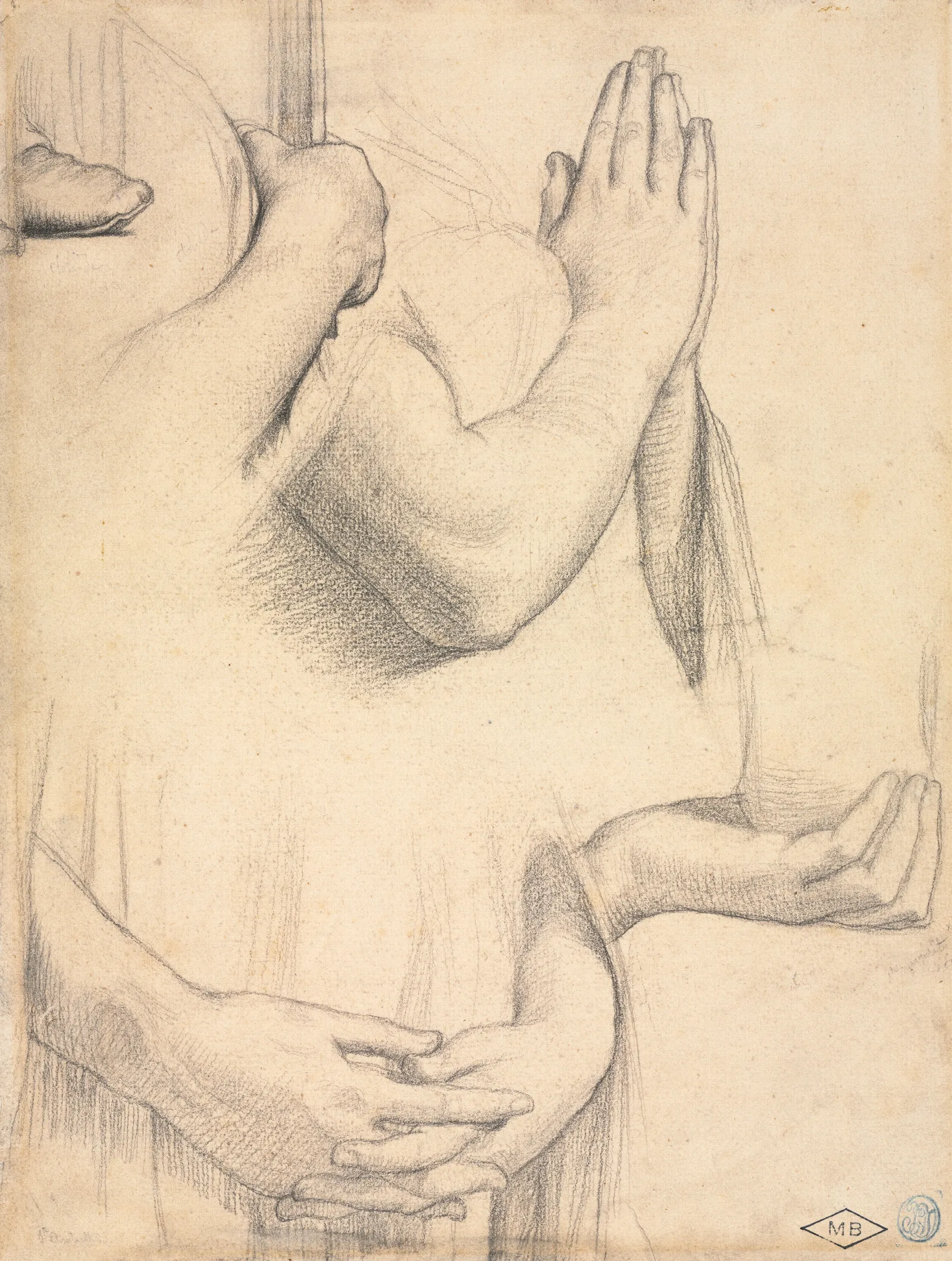 Study Of Hands Wall Art by Jean Auguste Dominique Ingres - Canvas Print
