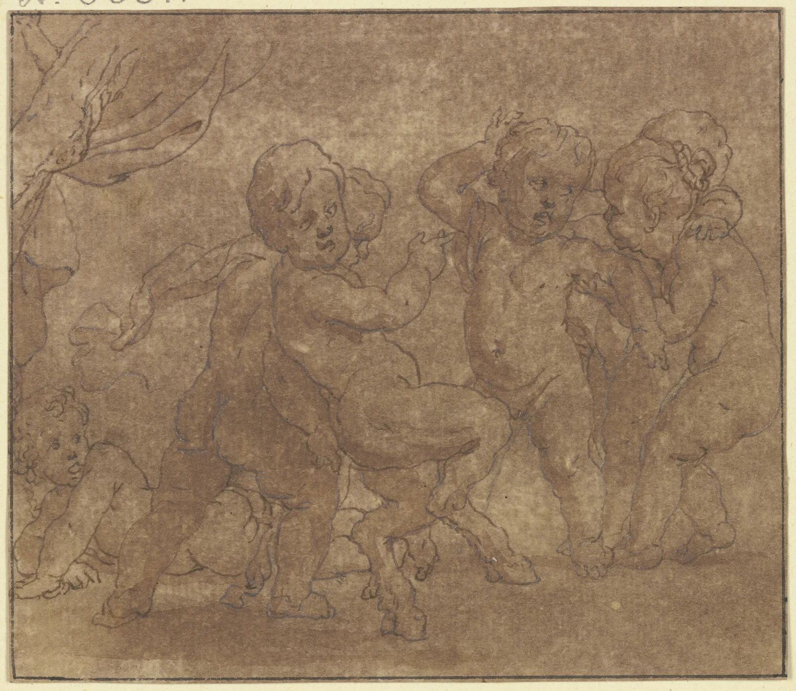 Sechs Tanzende Nackte Kinder Eines Davon Hat Ziegenfuse Wall Art by Gerard de Lairesse - Canvas Print