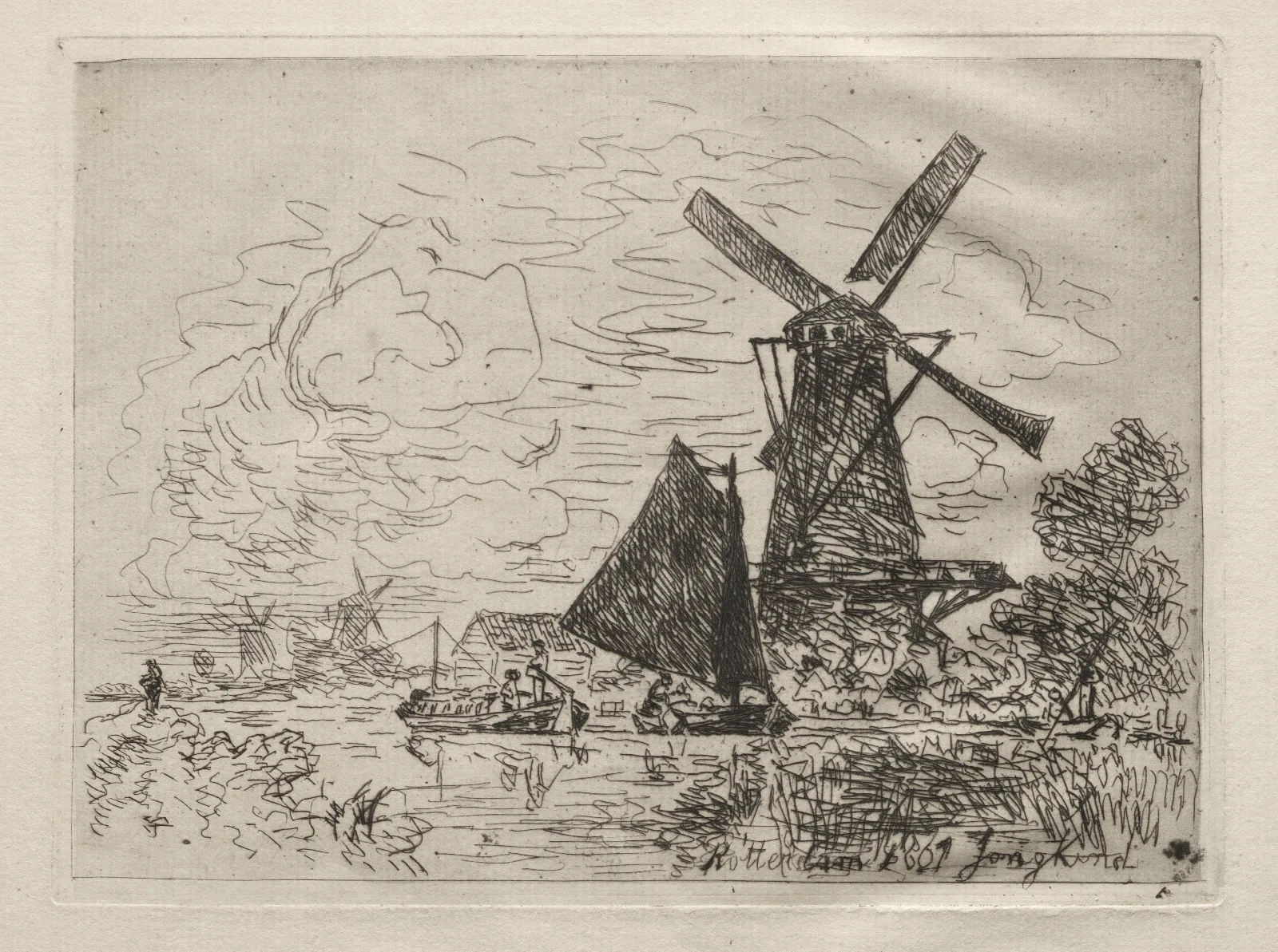Windmills In Holland Wall Art by Johan Barthold Jongkind - Canvas Print