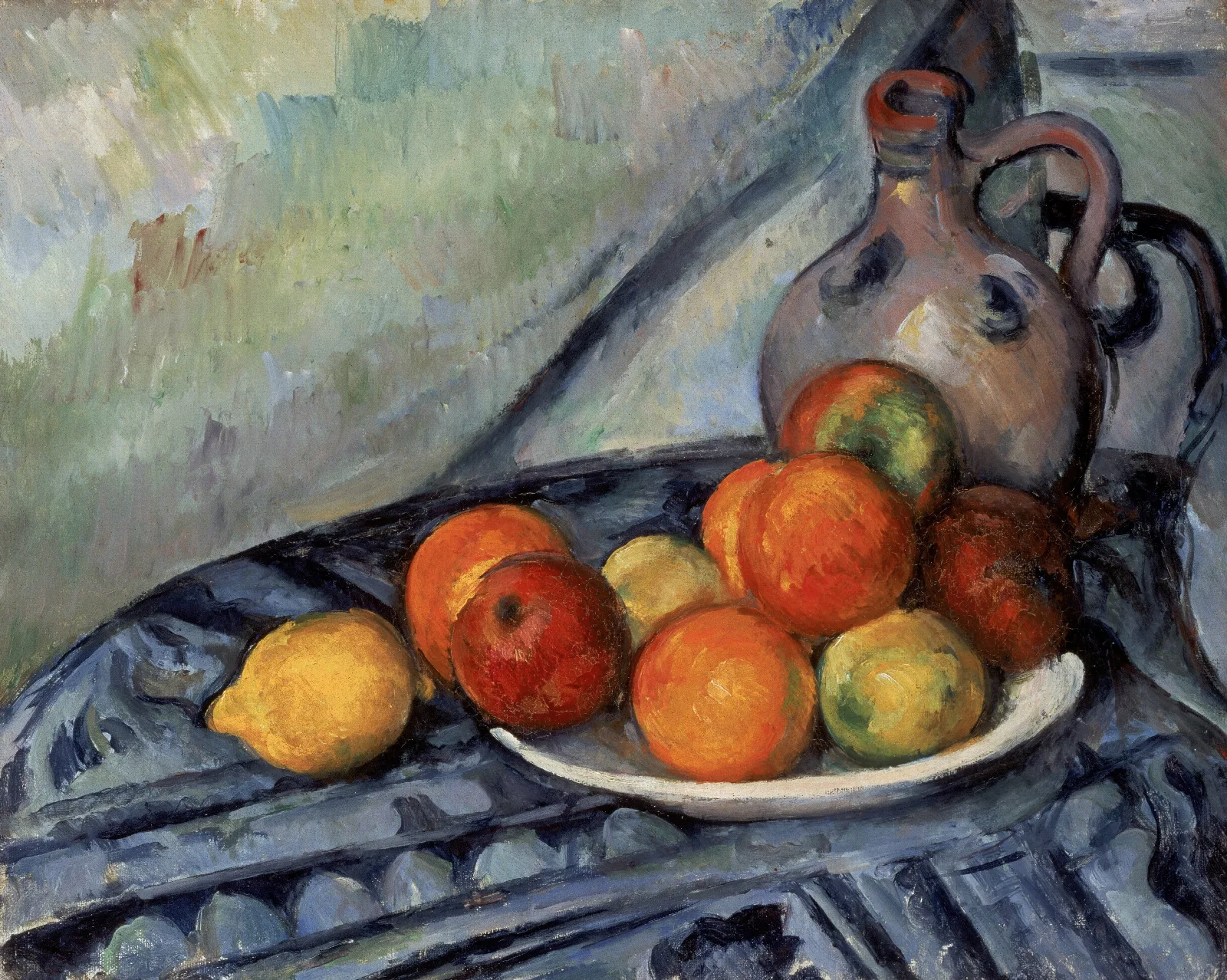 Fruit And A Jug On A Table Wall Art by Paul Cézanne - Canvas Print