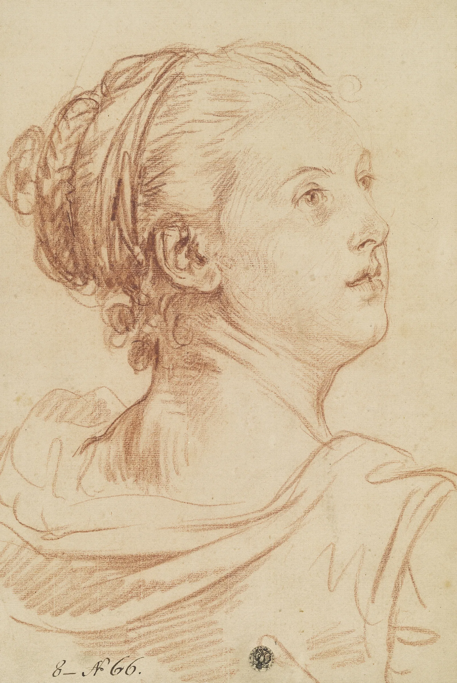 Head Of A Woman Looking Back Over Her Shoulder Wall Art by Jean-Baptiste Greuze - Canvas Print