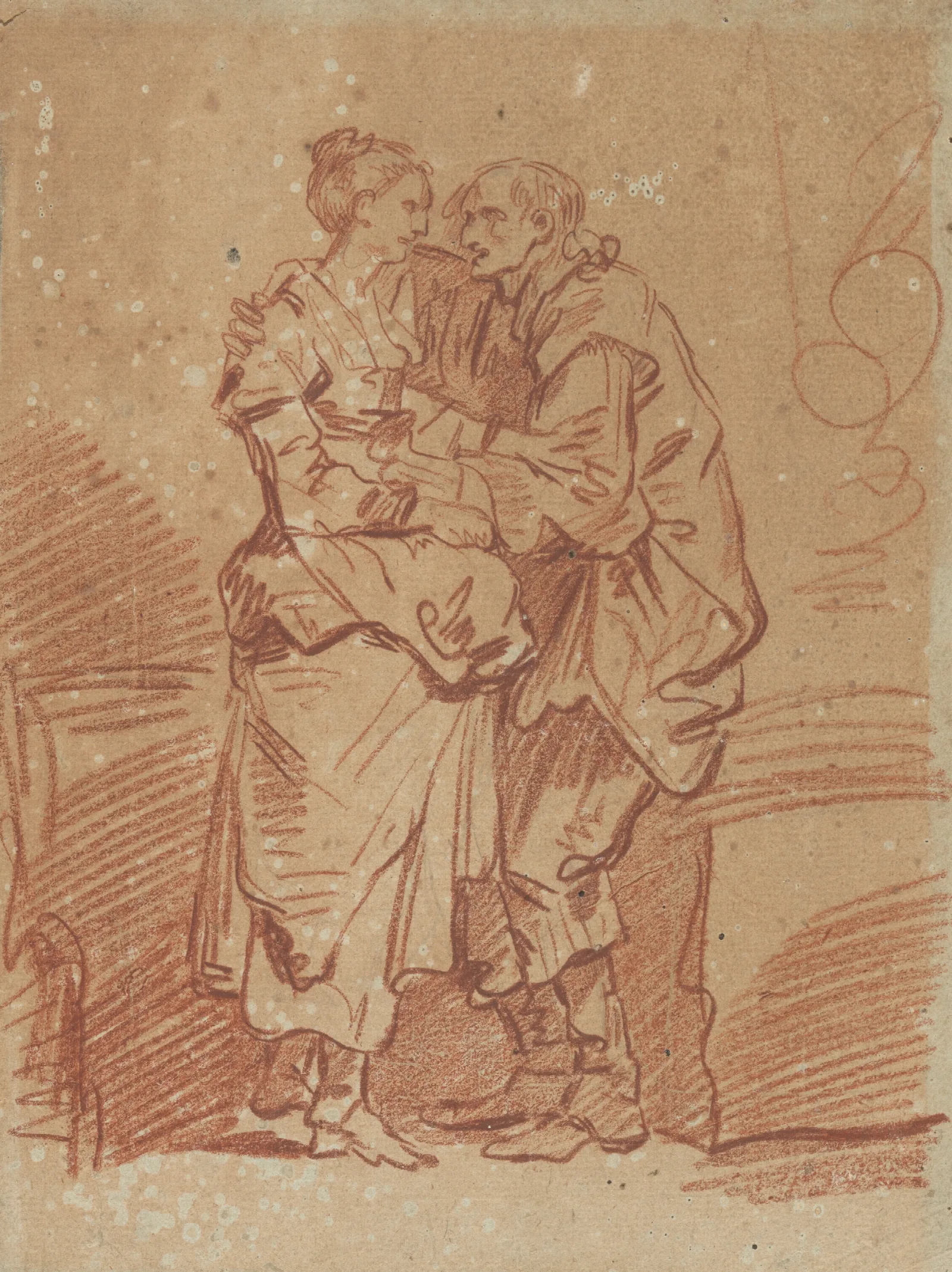 An Old Man With A Bag Of Money Embracing A Young Woman Wall Art by Jean-Baptiste Greuze - Canvas Print