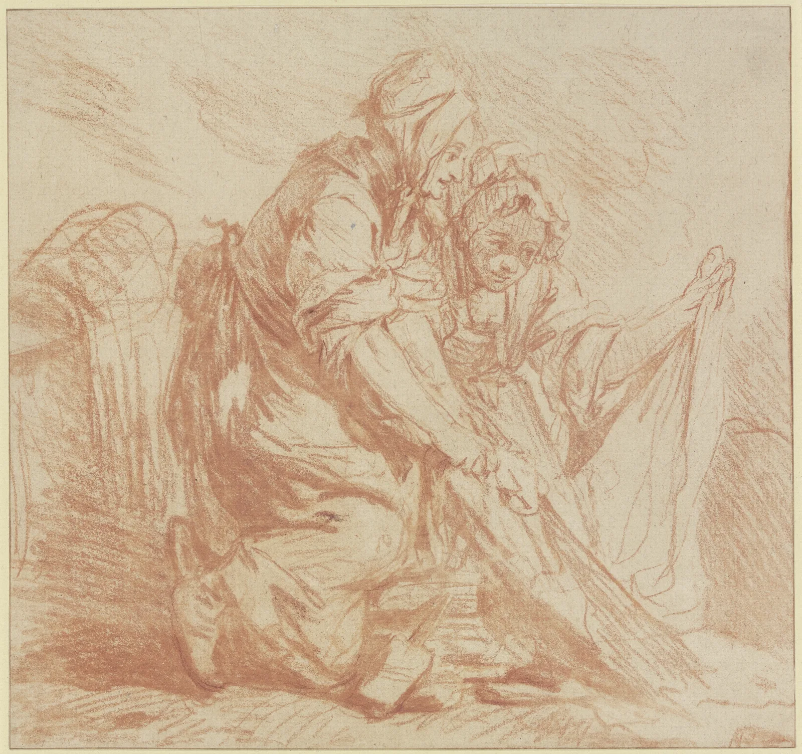 Two Washerwomen 3 Wall Art by Jean-Baptiste Greuze - Canvas Print