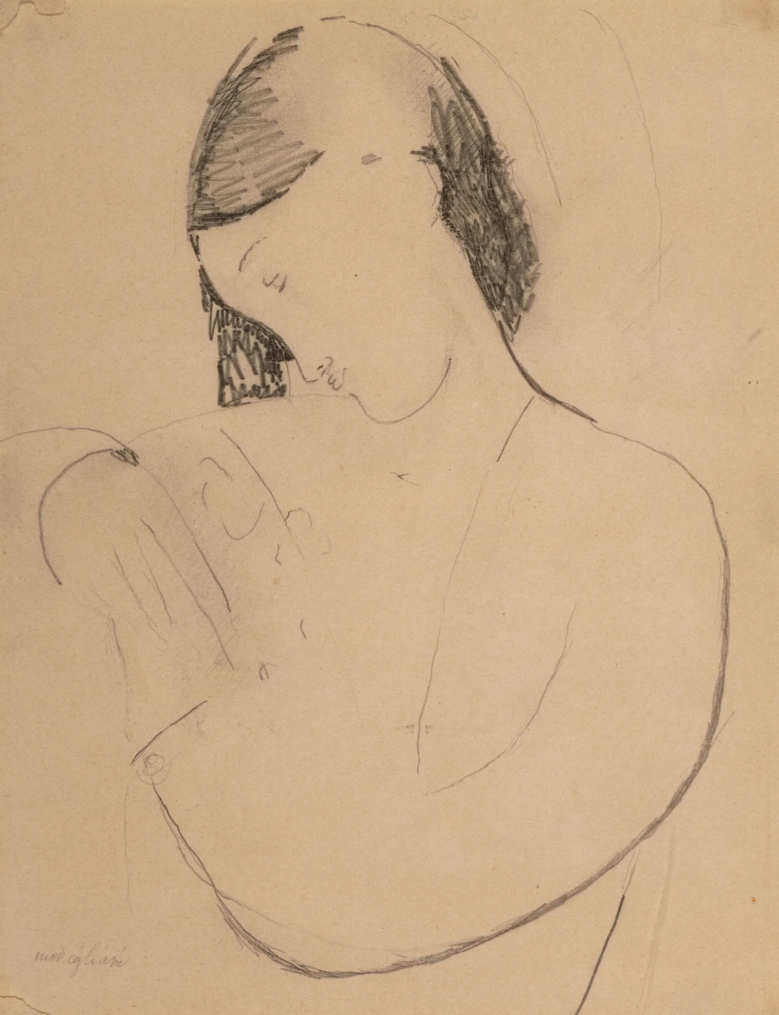 Busta Di Donna Con Testa Di Profile Wall Art by Amedeo Modigliani - Canvas Print
