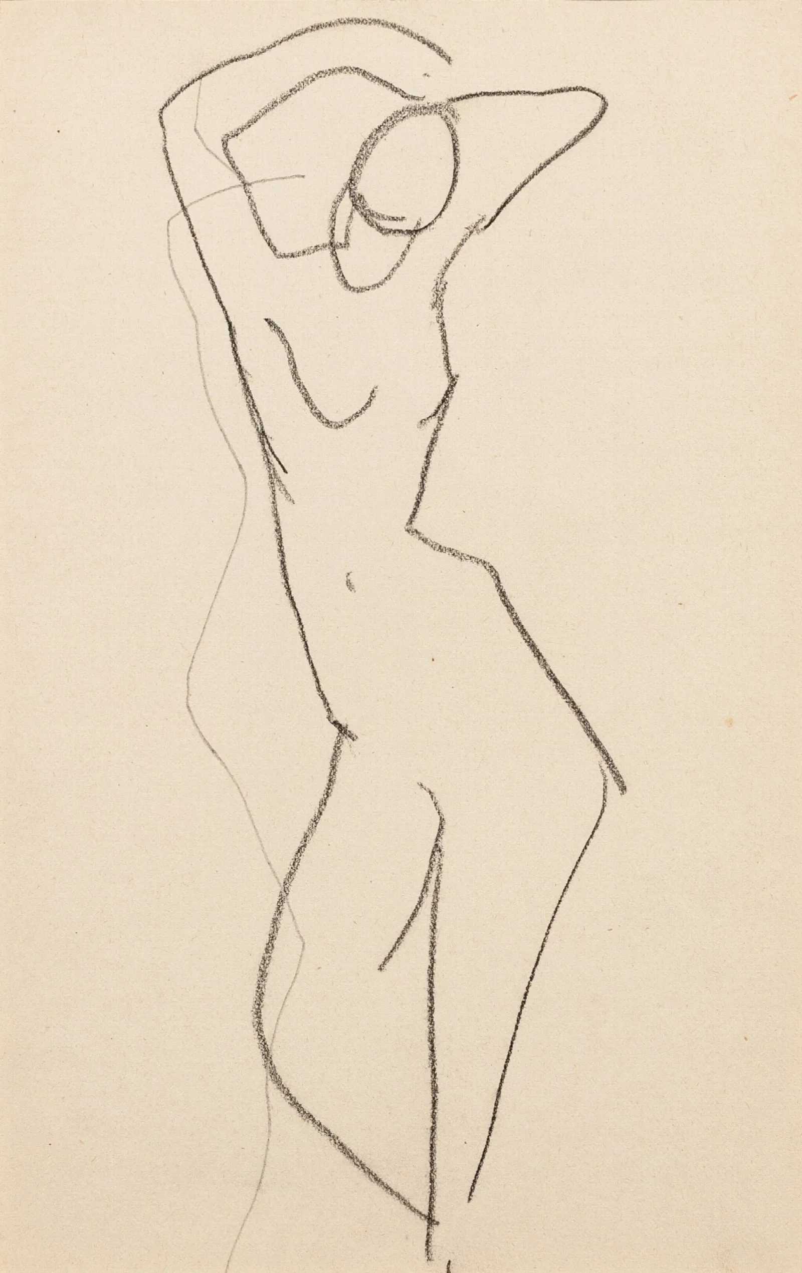 Esquisse De Femme Nue Debout De Face Bras Au Dessus De La Tete Wall Art by Amedeo Modigliani - Canvas Print