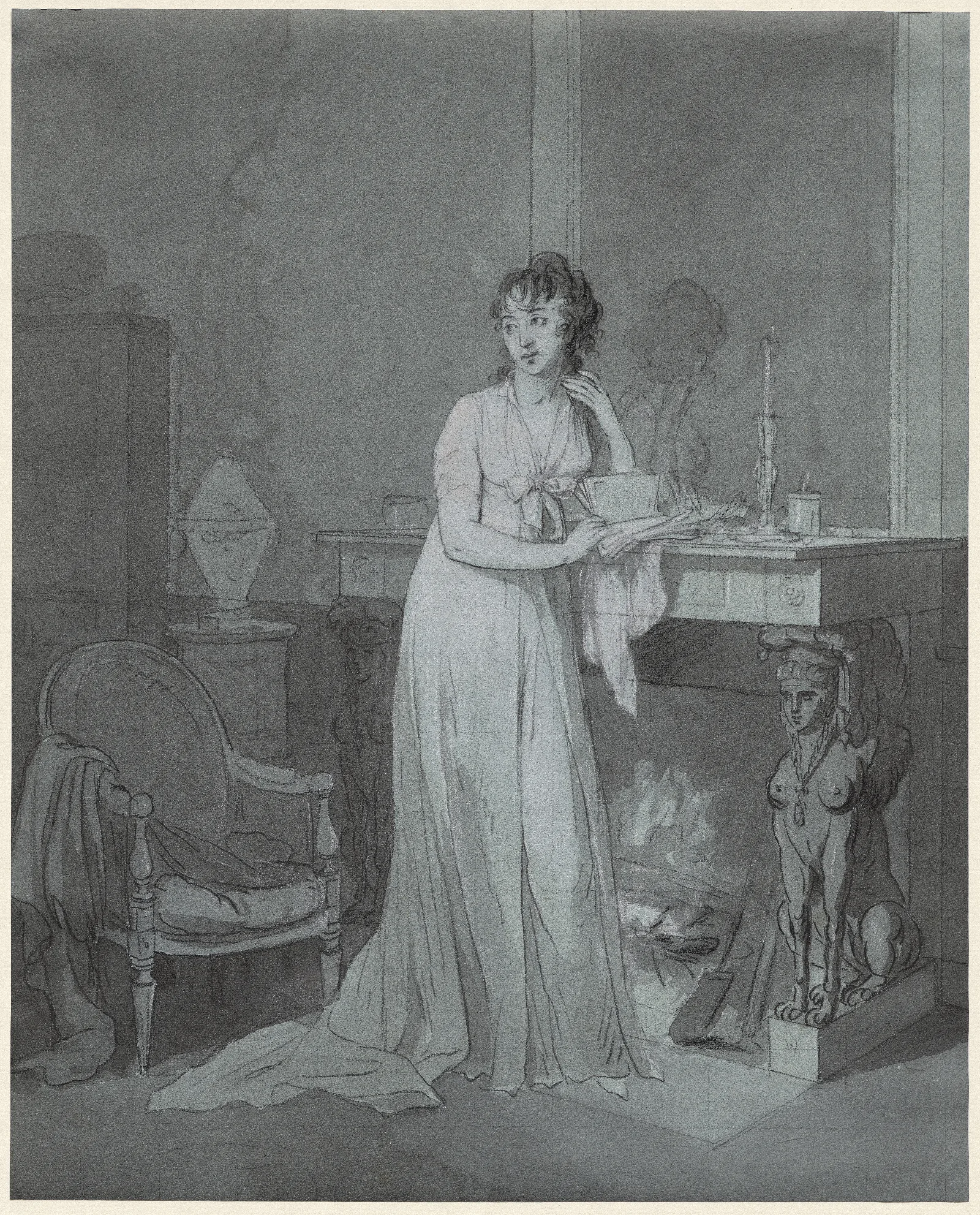 Woman In Front Of A Fireplace Wall Art by Louis-Léopold Boilly - Canvas Print