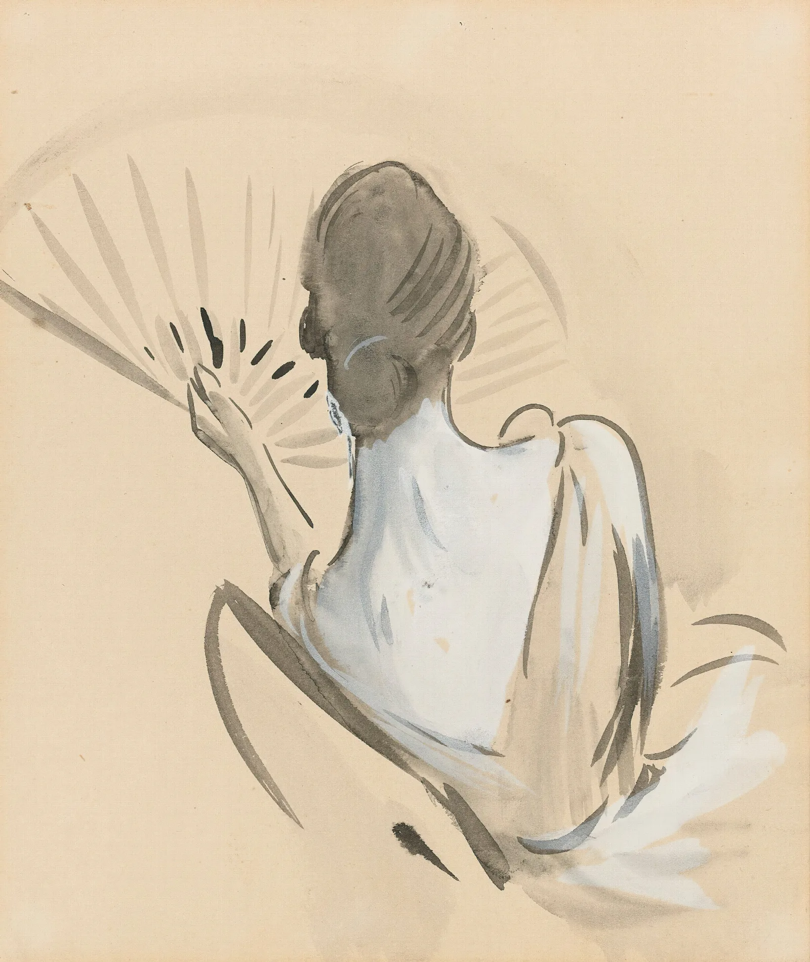A Woman Seen From Behind Holding A Fan Wall Art by Paul César Helleu - Canvas Print