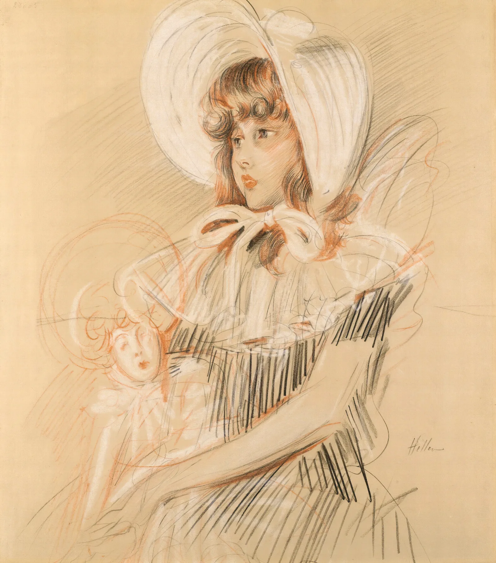 Little Girl Holding Her Doll Wall Art by Paul César Helleu - Canvas Print