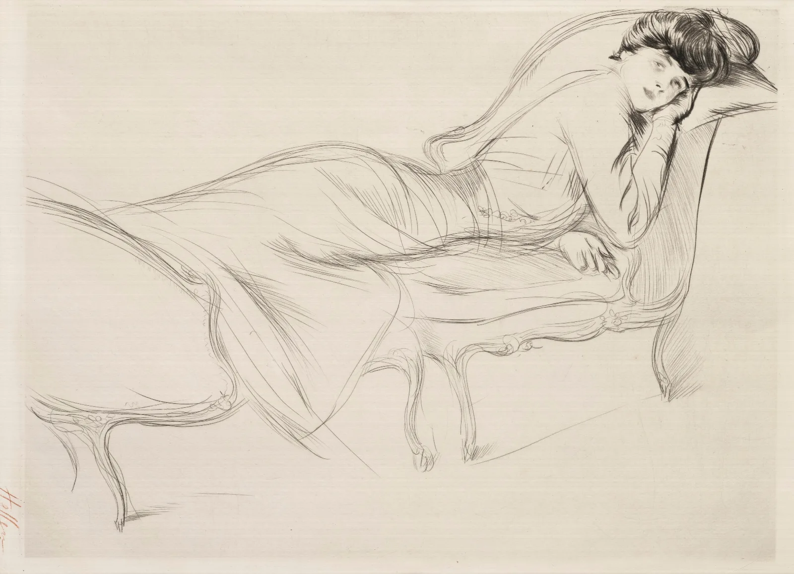 Portrait De Femme Alanguie Wall Art by Paul César Helleu - Canvas Print