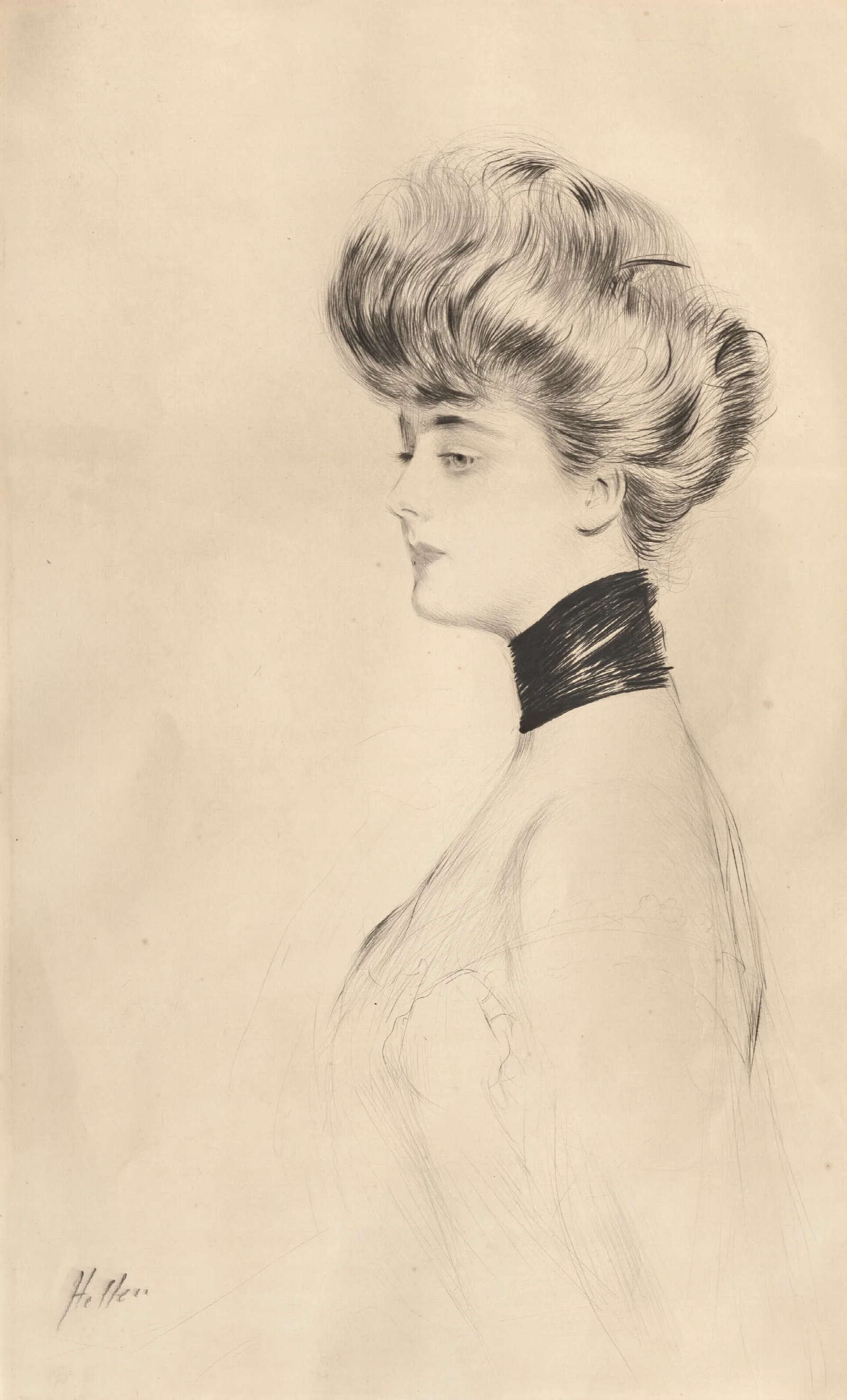 Portrait De Femme Avec Un Tour De Cou Noir Wall Art by Paul César Helleu - Canvas Print