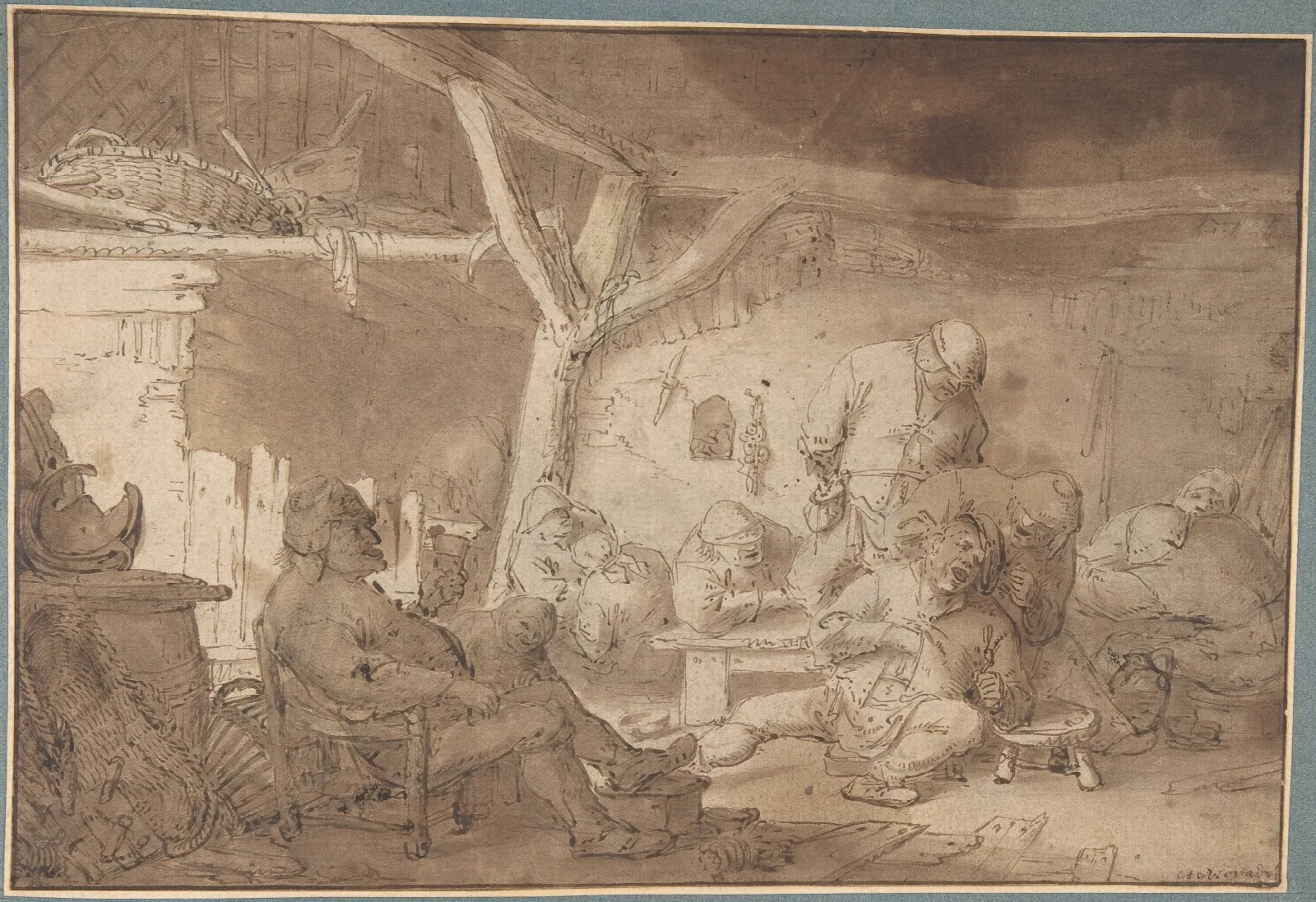 Interior With Peasants 2 Wall Art by Adriaen van Ostade - Canvas Print