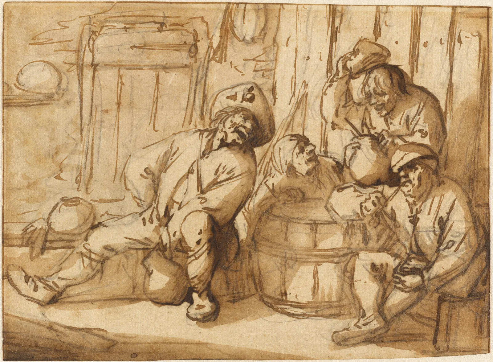 Peasants Drinking In A Tavern Wall Art by Adriaen van Ostade - Canvas Print
