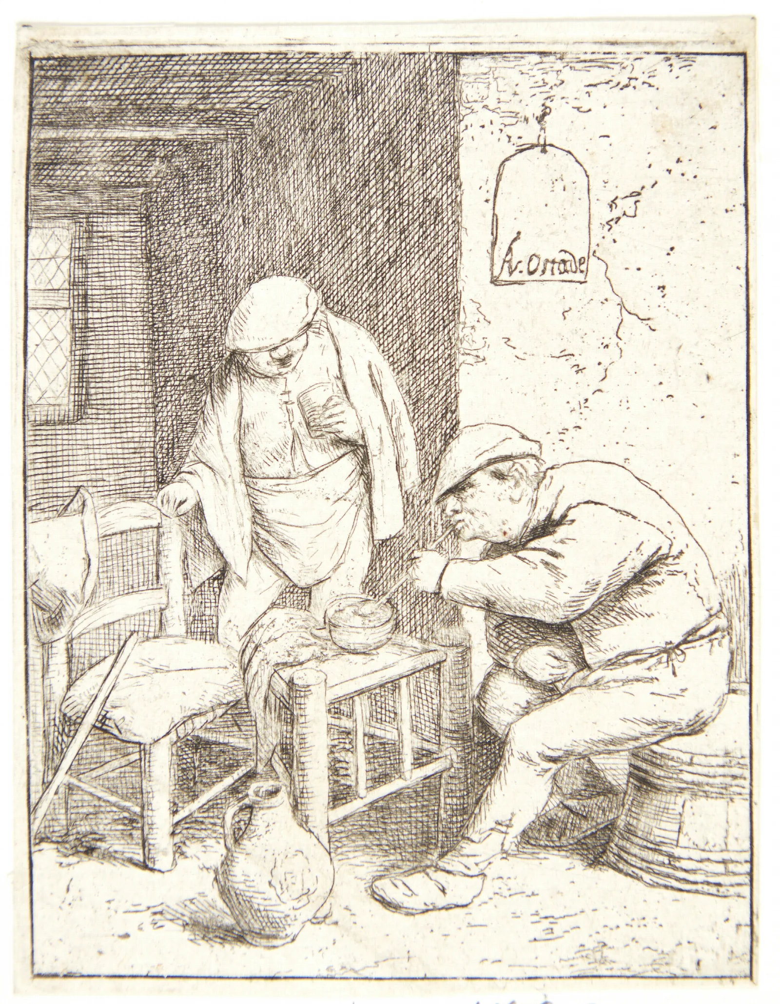Three Farmers Smoking And Drinking In A Tavern 2 Wall Art by Adriaen van Ostade - Canvas Print
