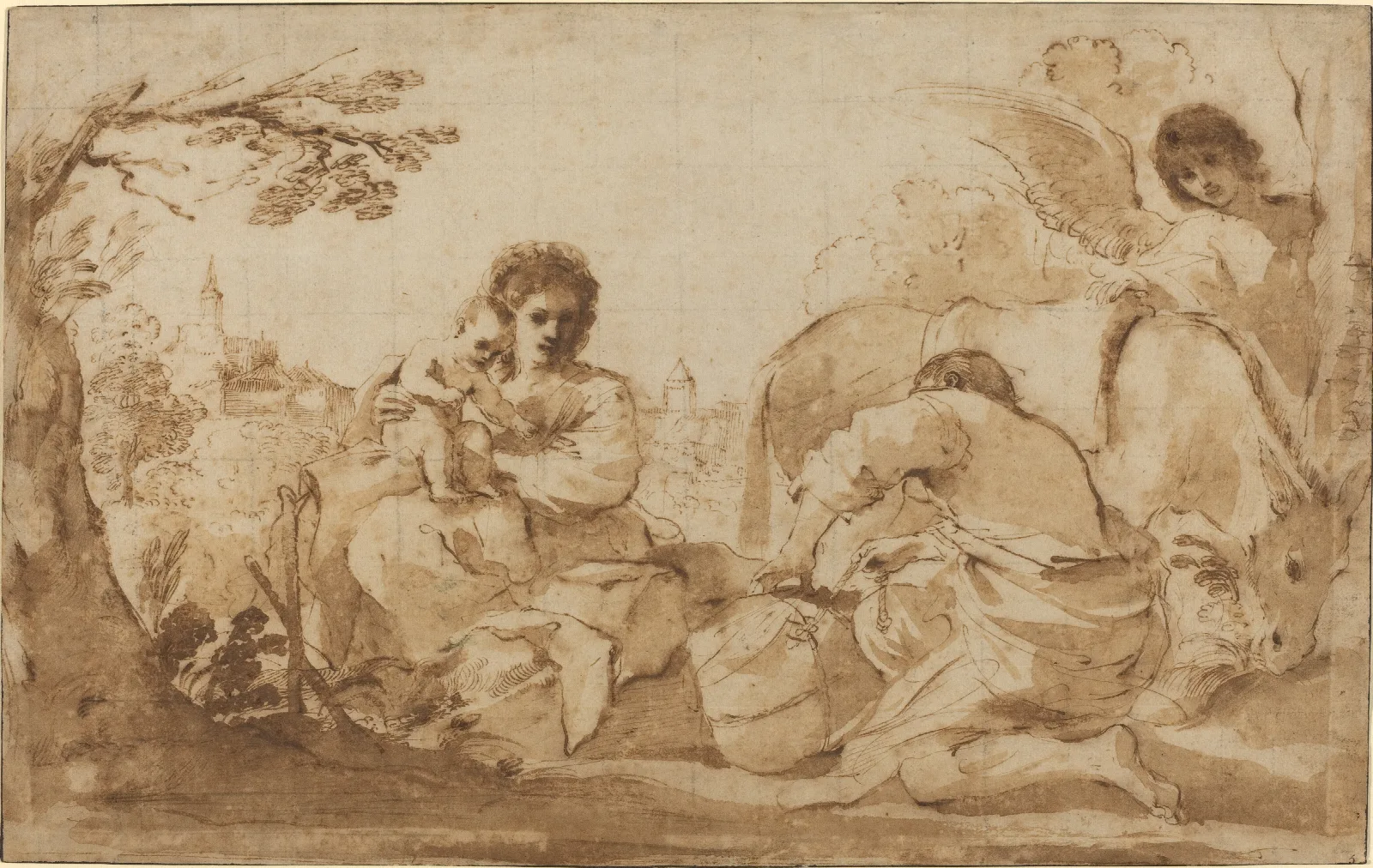 The Rest On The Flight Into Egypt 14 Wall Art by Guercino - Canvas Print