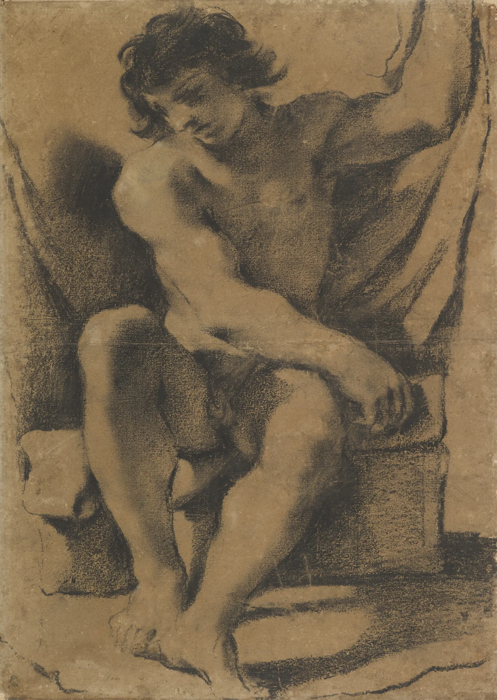 Seated Nude Young Man In Nearly Frontal View Wall Art by Guercino - Canvas Print