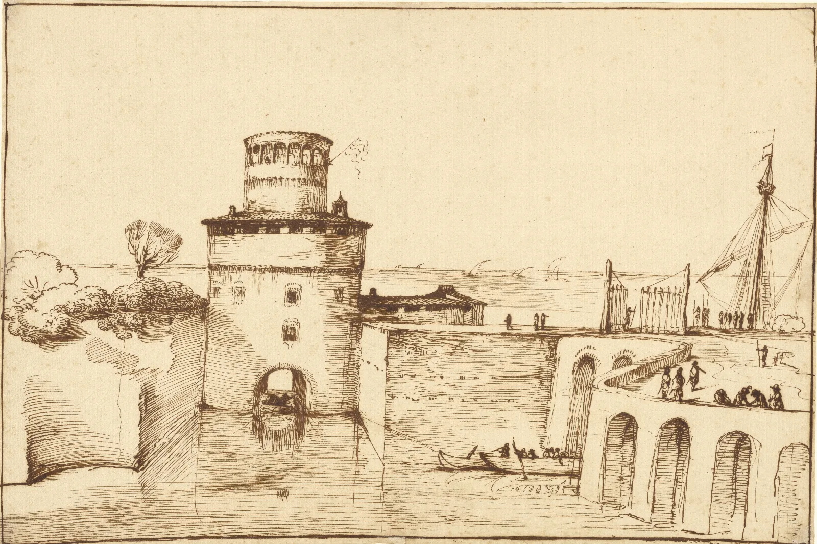 Landscape With A View Of A Fortified Port Wall Art by Guercino - Canvas Print