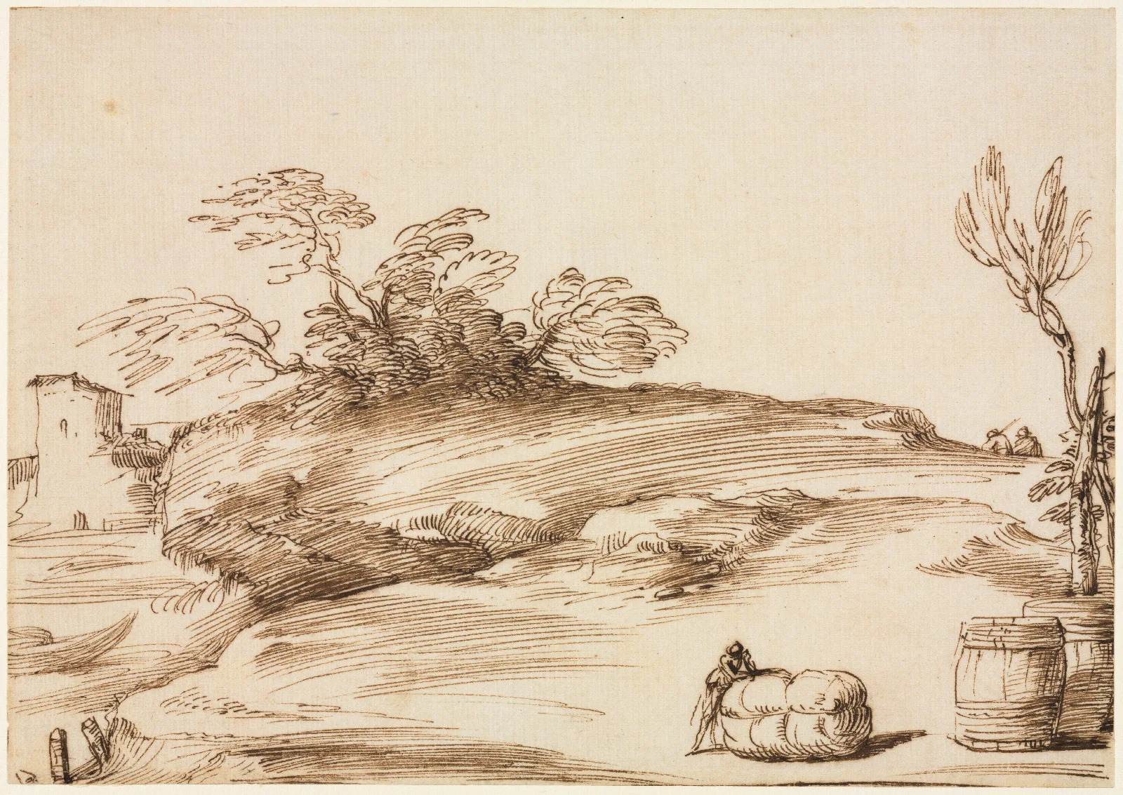 Landscape With A Man Leaning On A Bale Wall Art by Guercino - Canvas Print