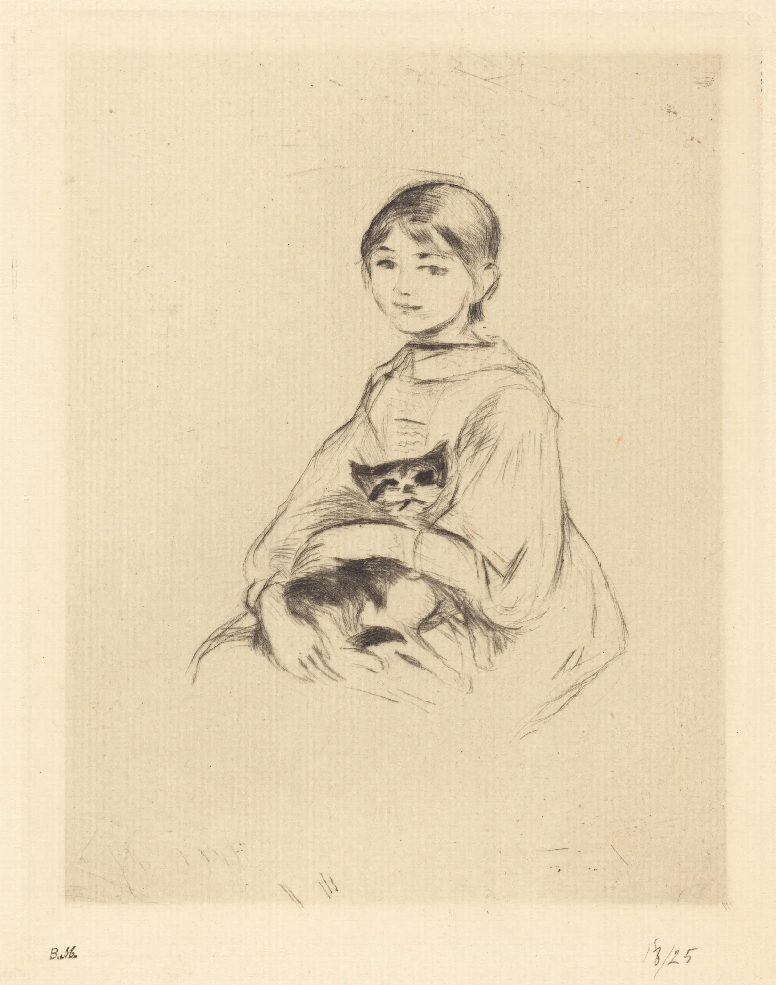 Little Girl With Cat Wall Art by Berthe Morisot - Canvas Print