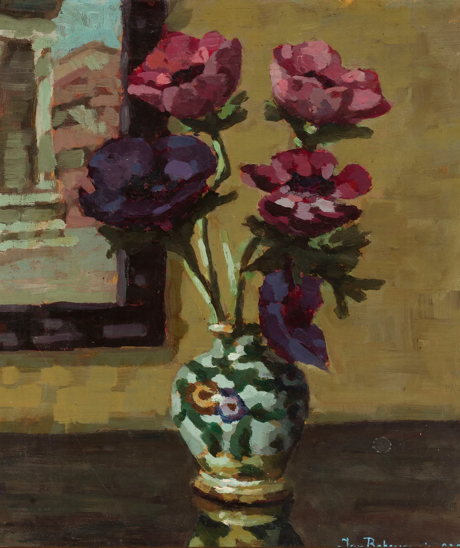 Anemones At A Window Wall Art by Jan Bohuszewicz - Canvas Print
