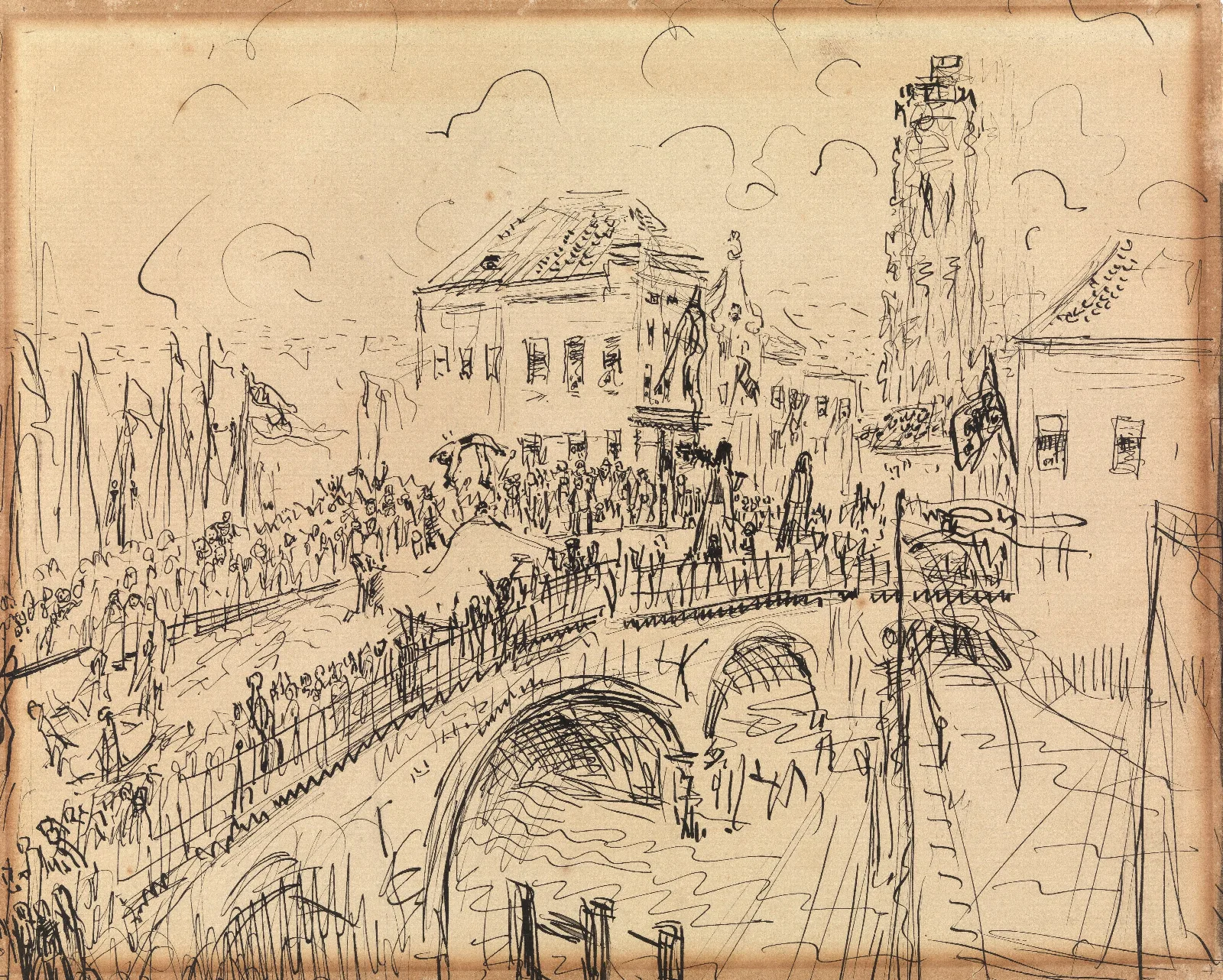 Cavalcade On Hoogbrug In Mechelen Opsinjoorke Wall Art by Rik Wouters - Canvas Print