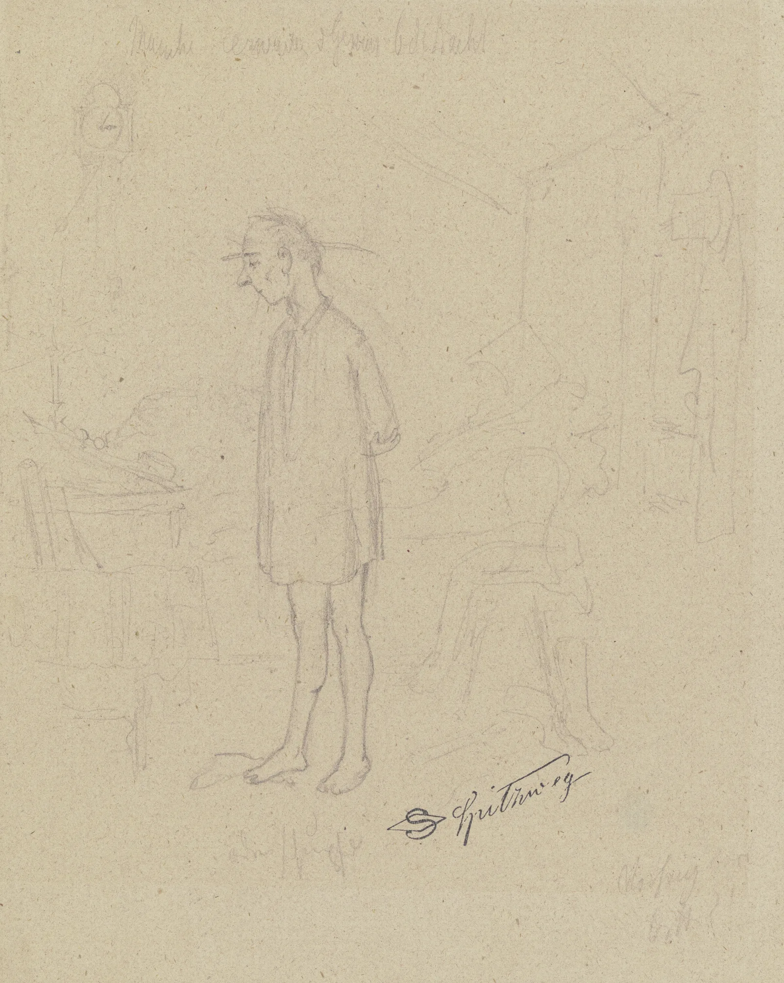 Der Dichter Im Hemd An Seinem Schreibpult Wall Art by Carl Spitzweg - Canvas Print