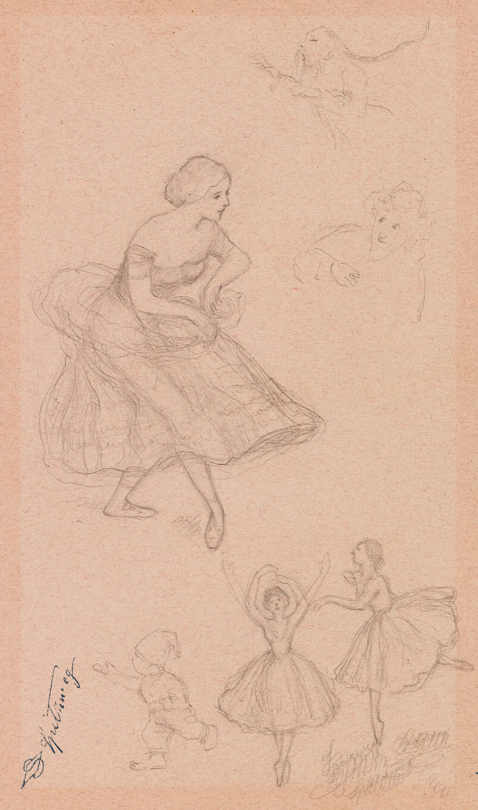 Studienblatt Mit Ballett Tanzerinnen Und Zwergen Wall Art by Carl Spitzweg - Canvas Print