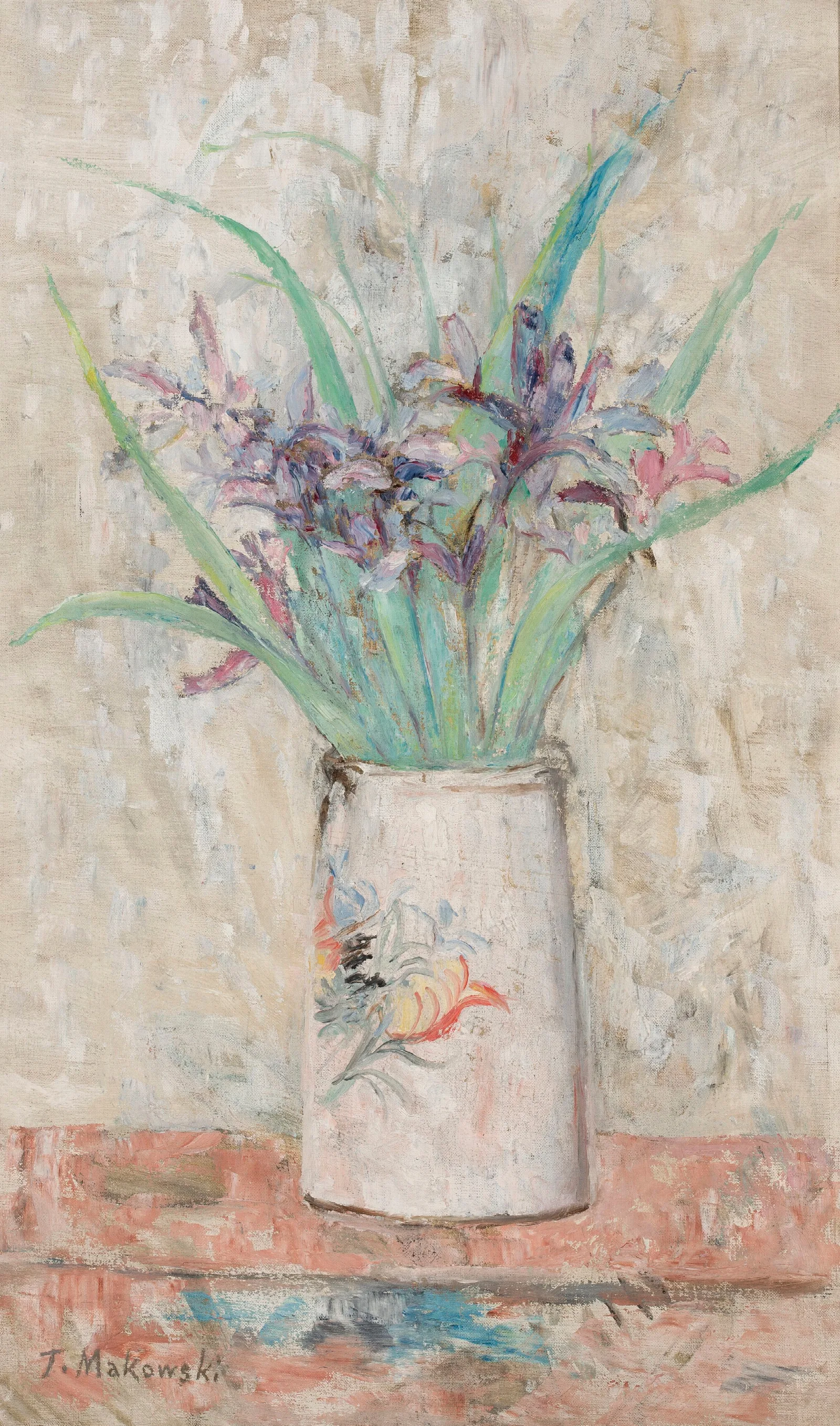 Irises In A White Flower Vase Wall Art by Tadeusz Makowski - Canvas Print