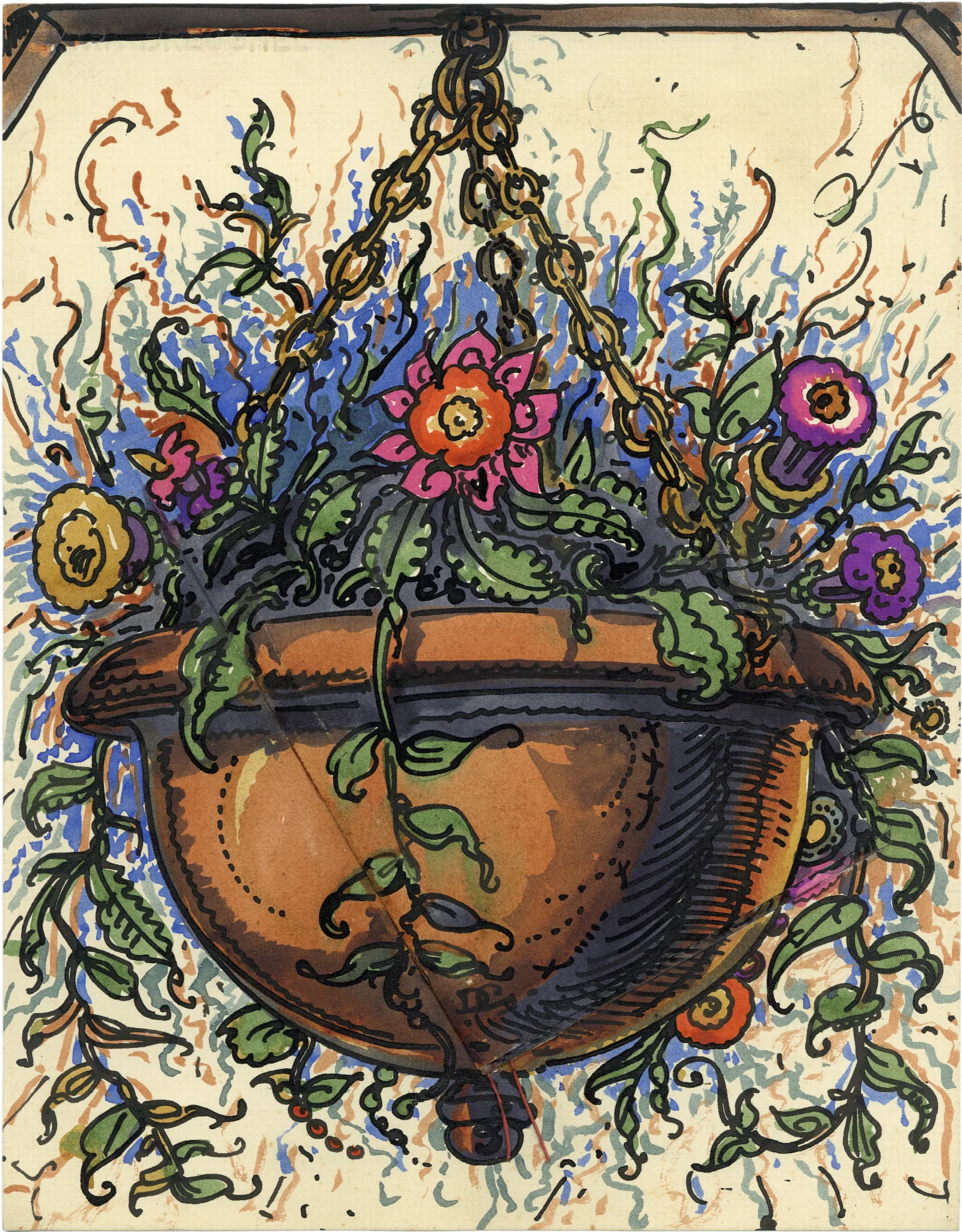Hangpot 3 En Bloemen En Brief Wall Art by Alfred Ost - Canvas Print